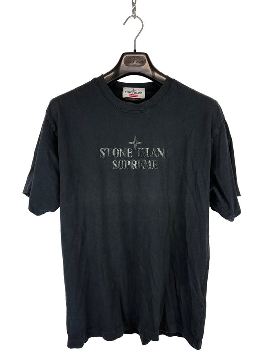 T-shirt nera con stampa Stone Island x Supreme - Taglia S