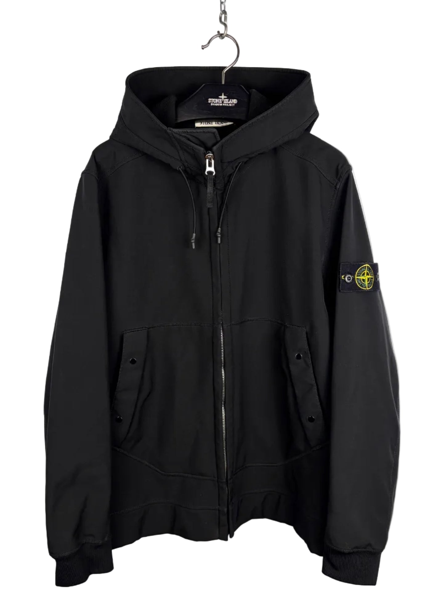 Giacca Soft Shell-R nero con zip e cappuccio Stone Island - Taglia XL