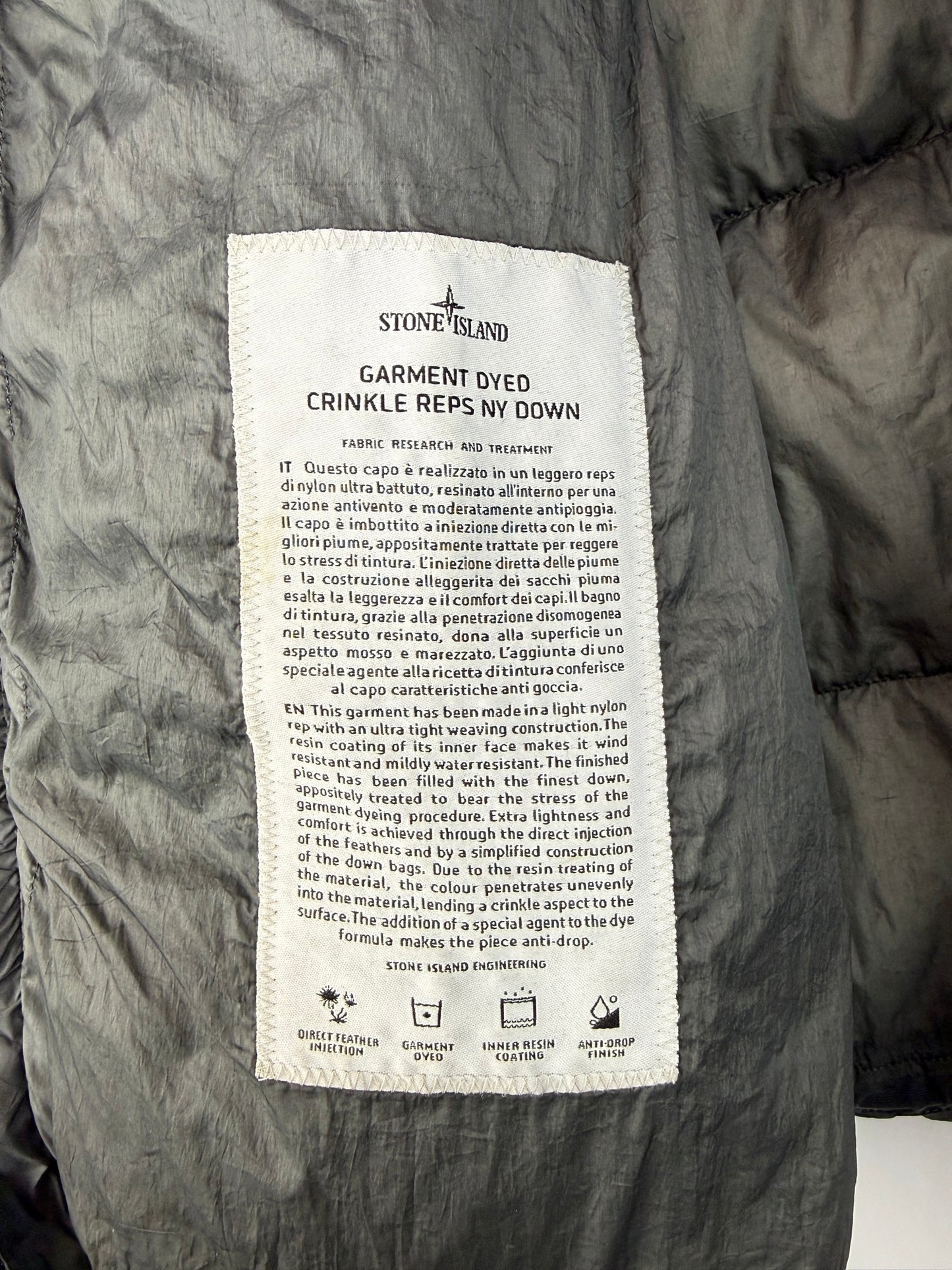 Giacca grigia Garment Dyed Crinkle Reps NY Down Stone Island - Taglia L