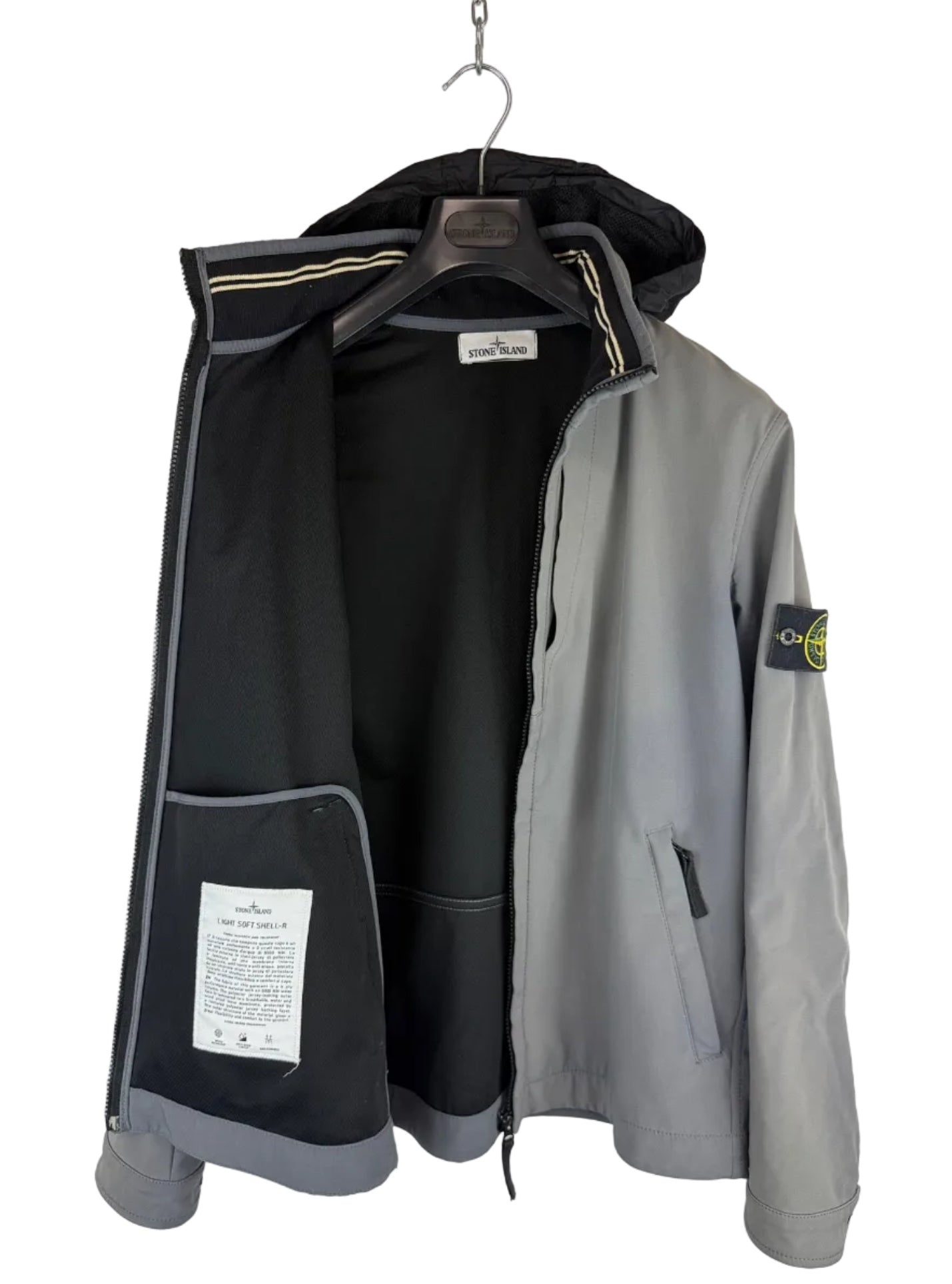 Giacca Light Soft Shell-R grigia con zip e cappuccio Stone Island - Taglia L