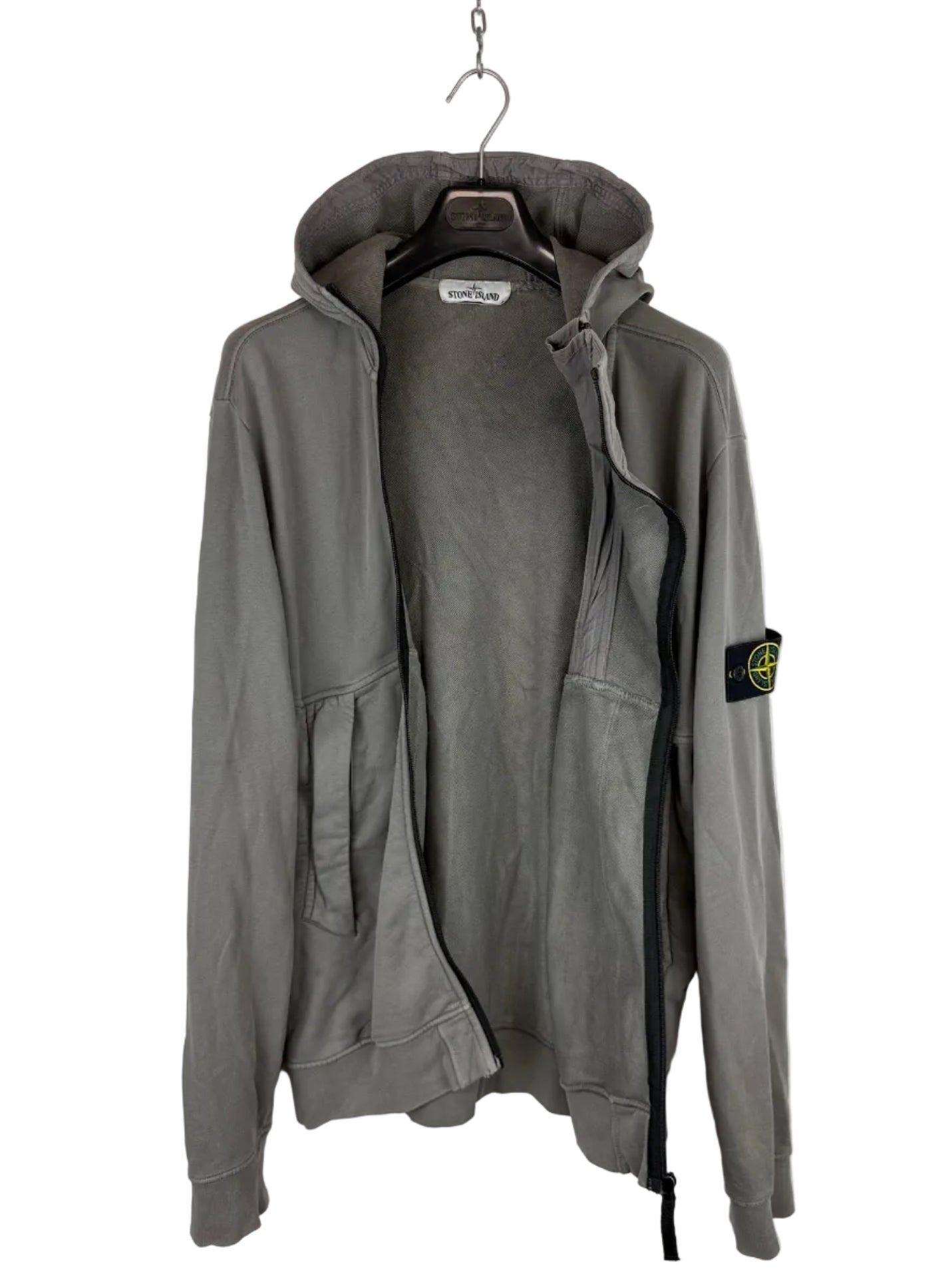 Felpa grigia con doppia zip e cappuccio Stone Island - Taglia XL