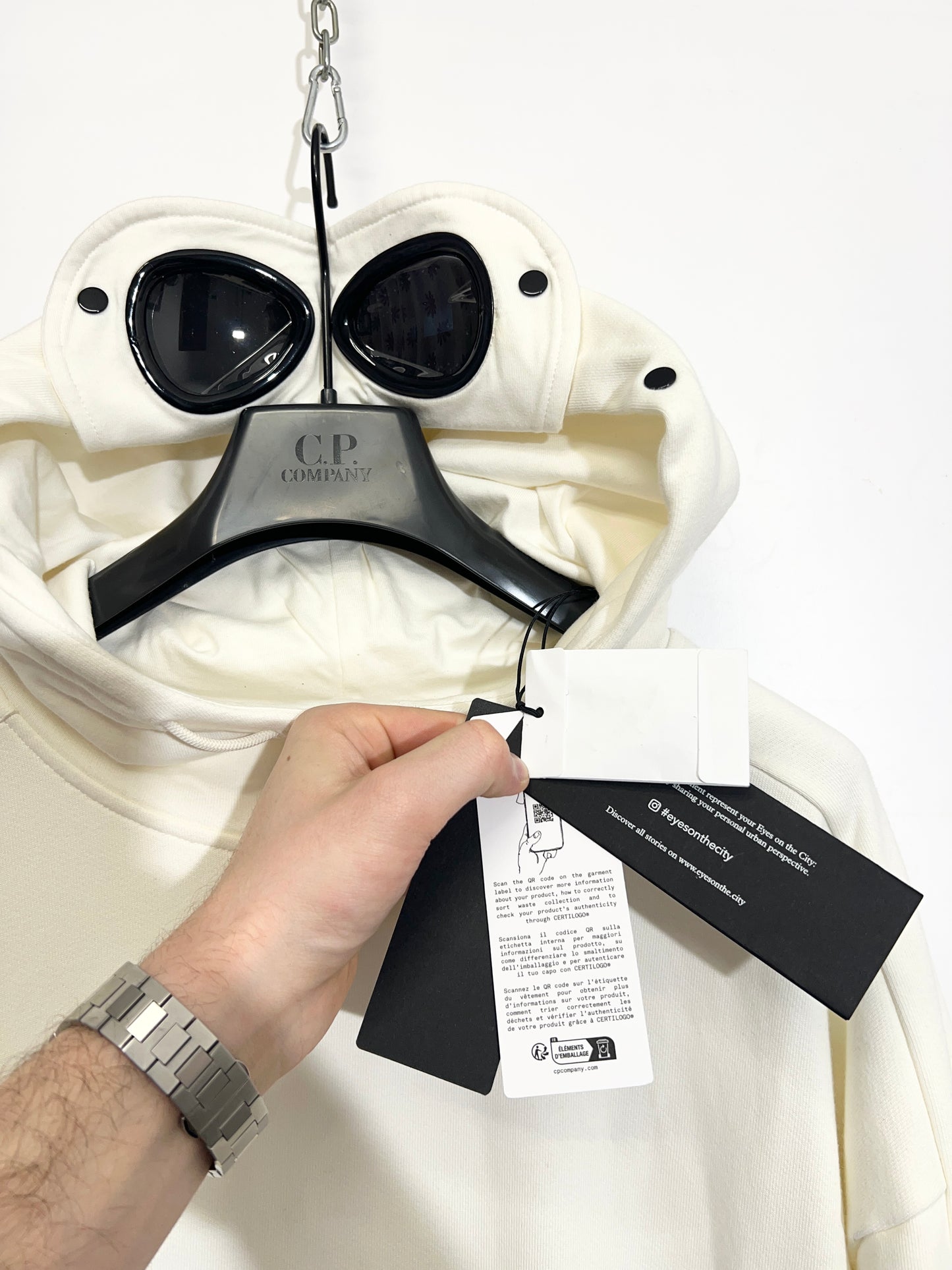 Felpa Goggle bianca con cappuccio C.P. Company (nuova con cartellino) - Taglia XL
