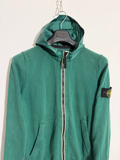 Felpa in maglia verde con zip e cappuccio vintage Stone Island - Taglia L