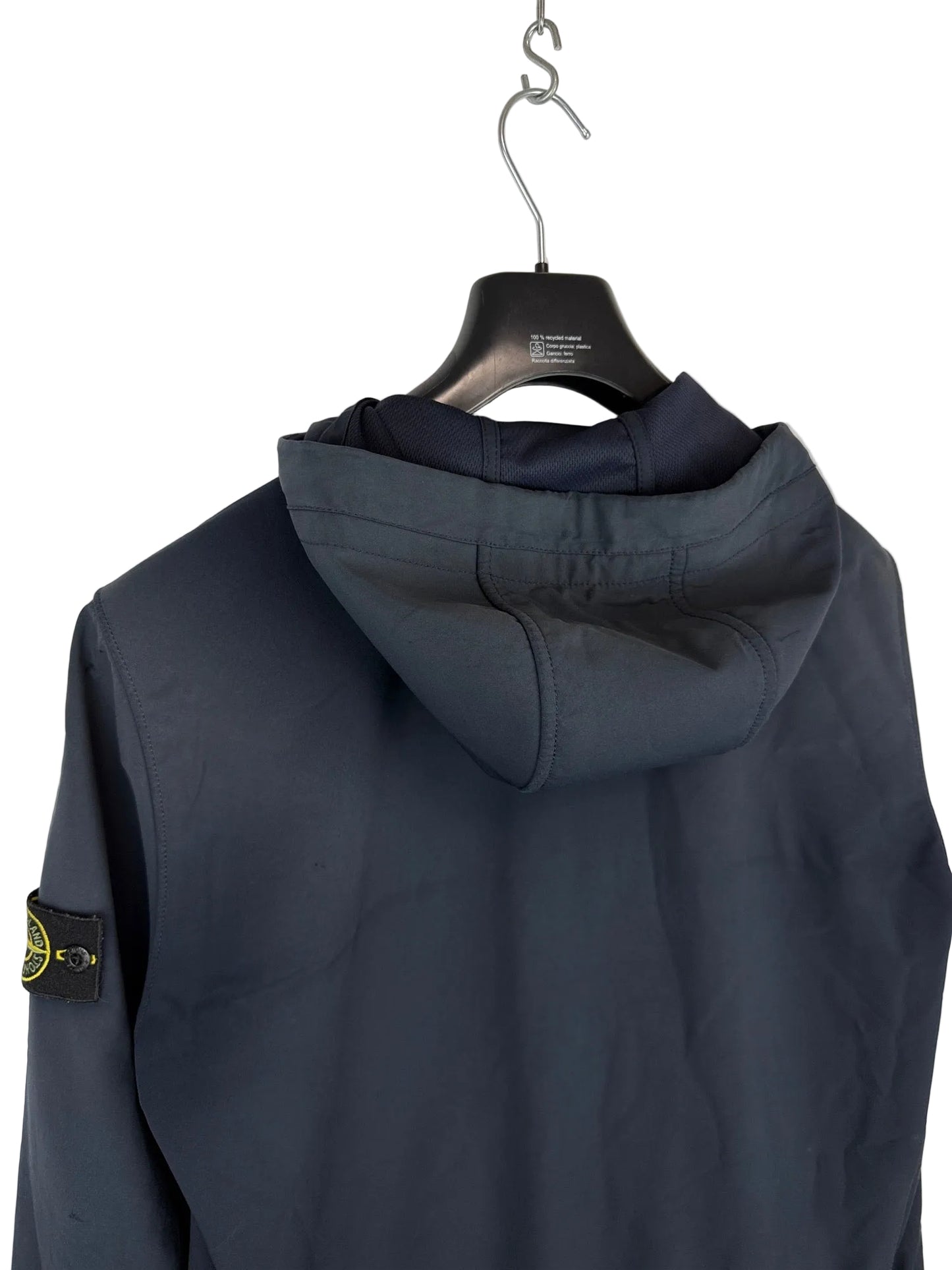 Giacca Light Soft Shell-R blu navy con zip e cappuccio Stone Island - Taglia L