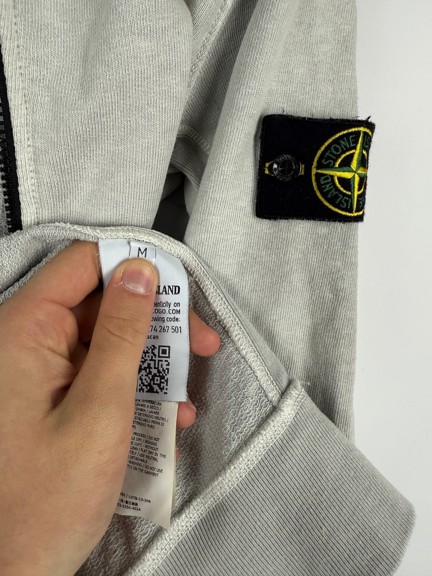 Felpa grigio chiaro con zip e cappuccio Stone Island - Taglia M
