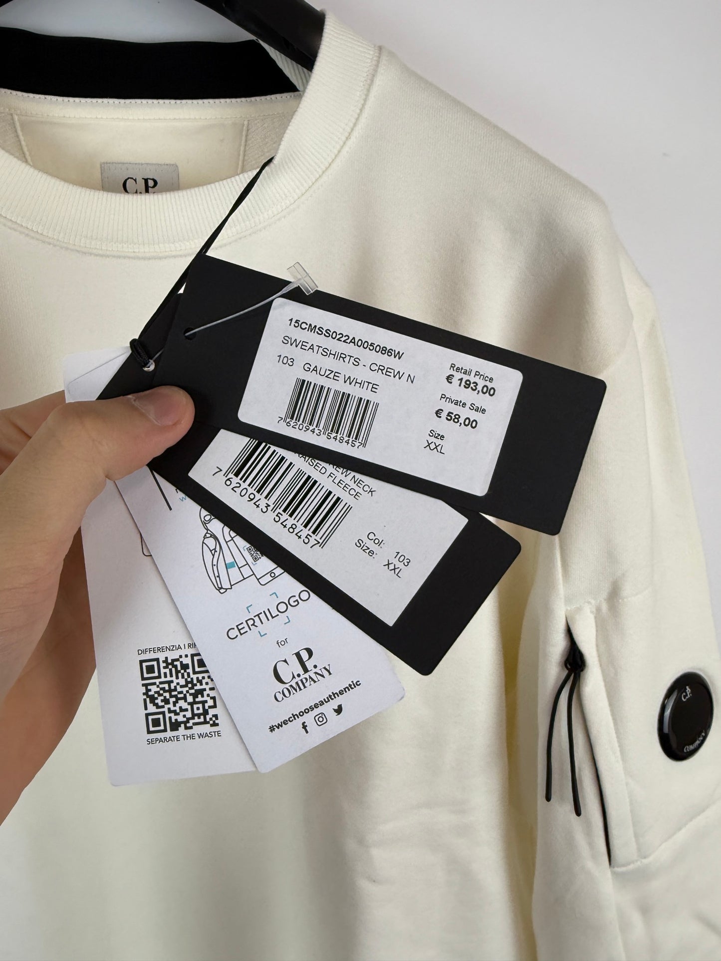 Felpa bianca C.P. Company (nuova con cartellino) - Taglia XXL