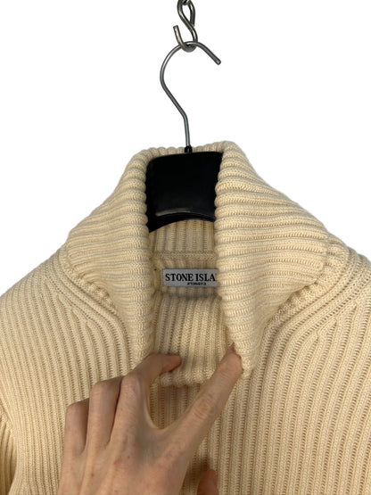 Maglione dolcevita avorio in lana a coste Vintage Stone Island - Taglia M