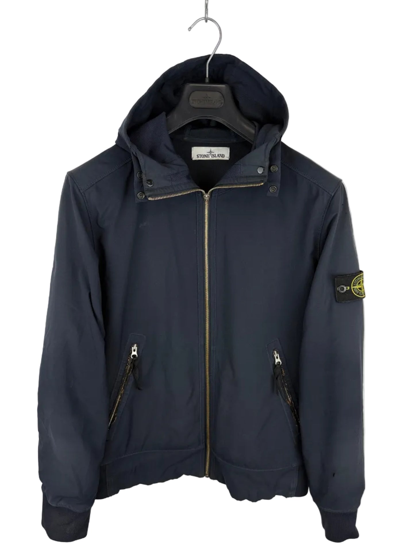 Giacca Light Soft Shell-R blu navy con zip e cappuccio Stone Island - Taglia L