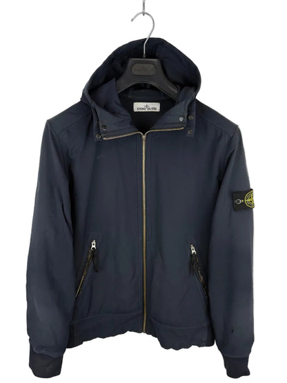 Giacca Light Soft Shell-R blu navy con zip e cappuccio Stone Island - Taglia L