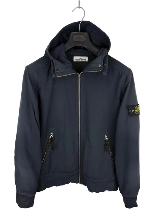 Giacca Light Soft Shell-R blu navy con zip e cappuccio Stone Island - Taglia L