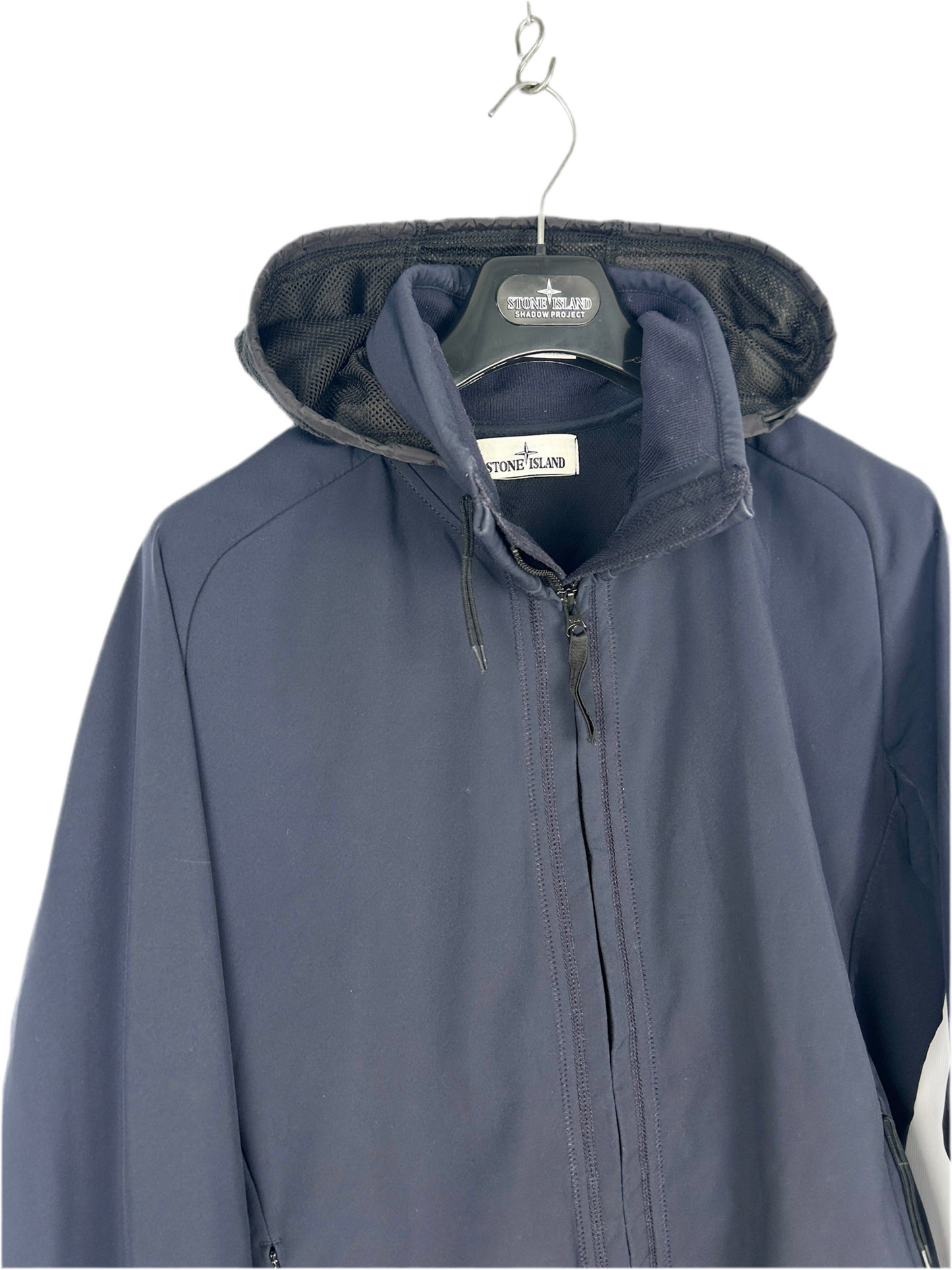 Giacca Light Soft Shell-R blu navy con zip e cappuccio Stone Island - Taglia M