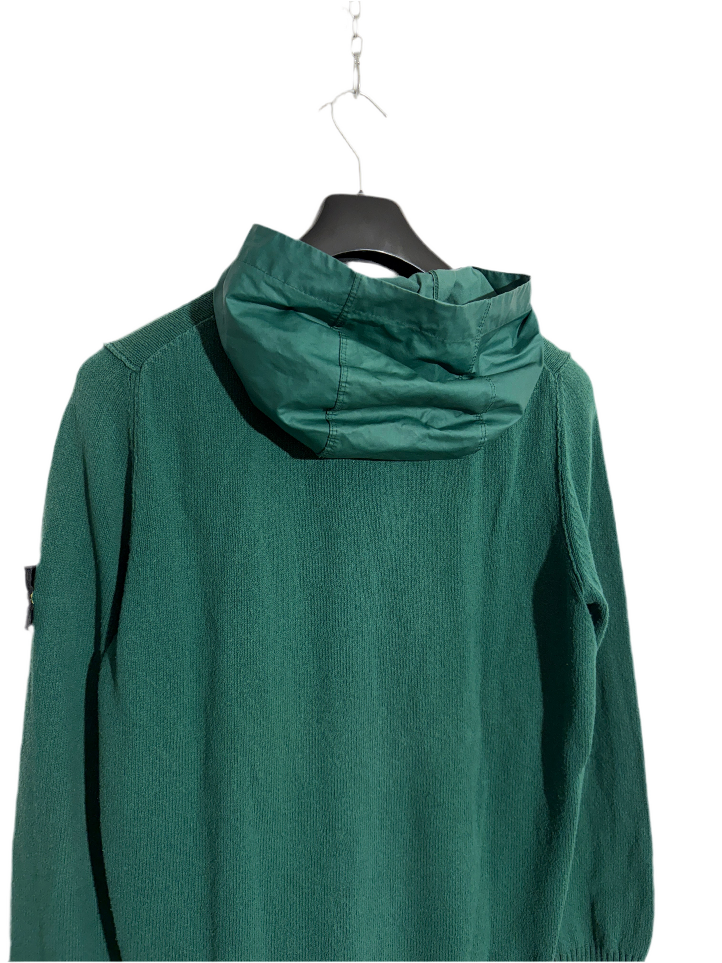 Felpa in maglia verde con zip e cappuccio vintage Stone Island - Taglia L