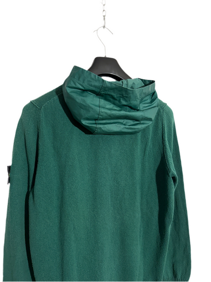 Felpa in maglia verde con zip e cappuccio vintage Stone Island - Taglia L