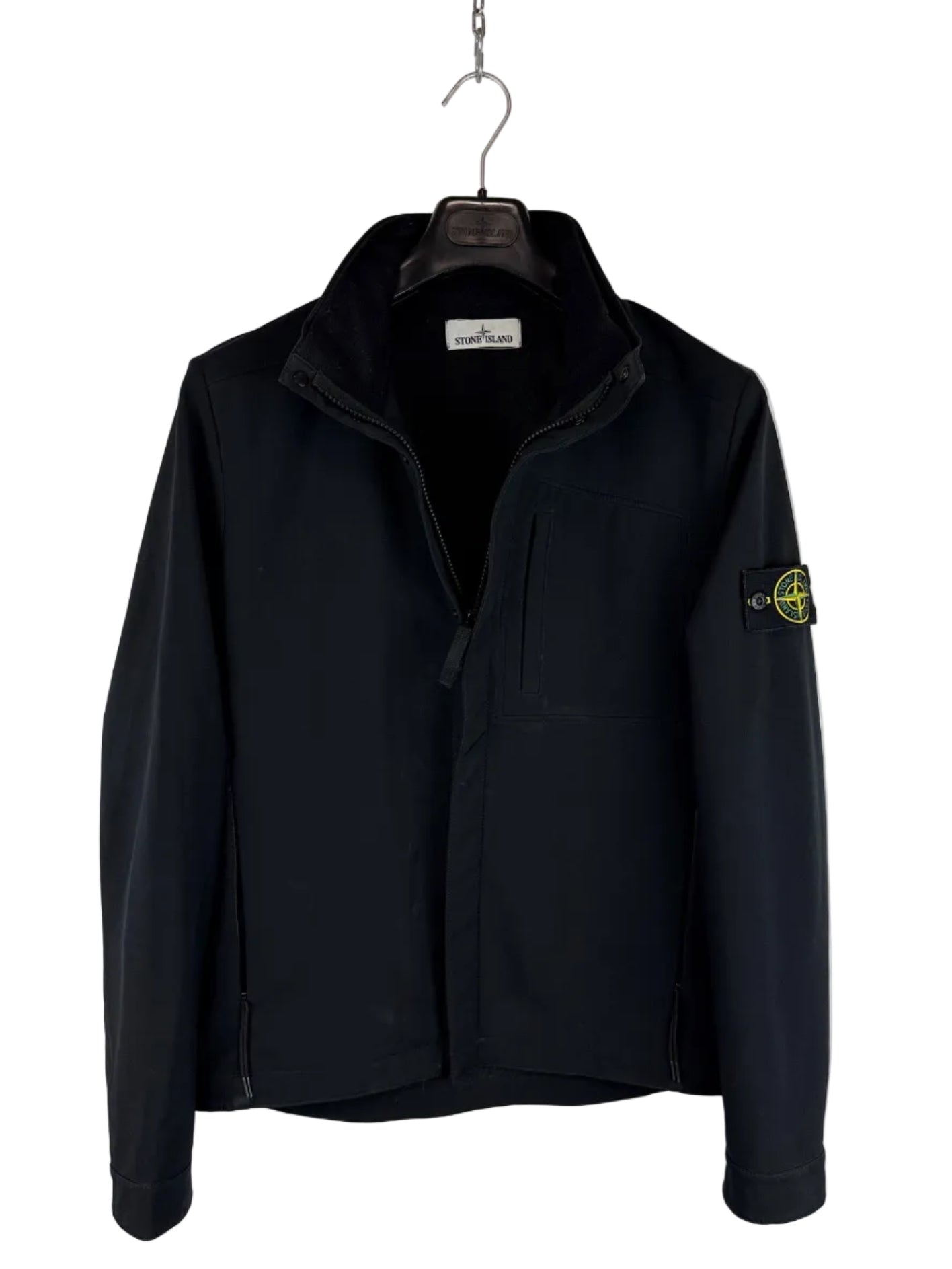 Giacca Soft Shell-R nera con zip e cappuccio Stone Island - Taglia M