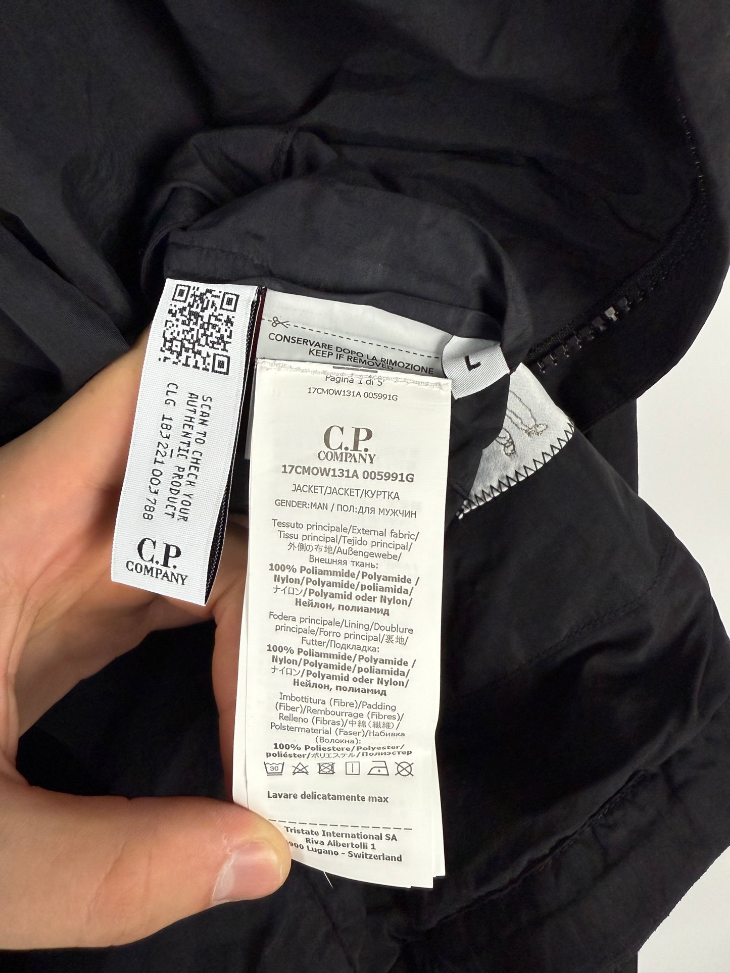 Giacca Flatt Nylon nera in Primaloft C.P. Company (nuova con cartellino) - Taglia L