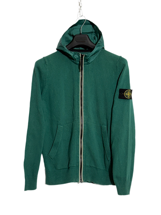 Felpa in maglia verde con zip e cappuccio vintage Stone Island - Taglia L