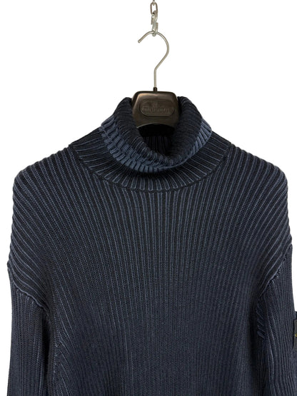 Maglione dolcevita a coste blu Stone Island - Taglia M