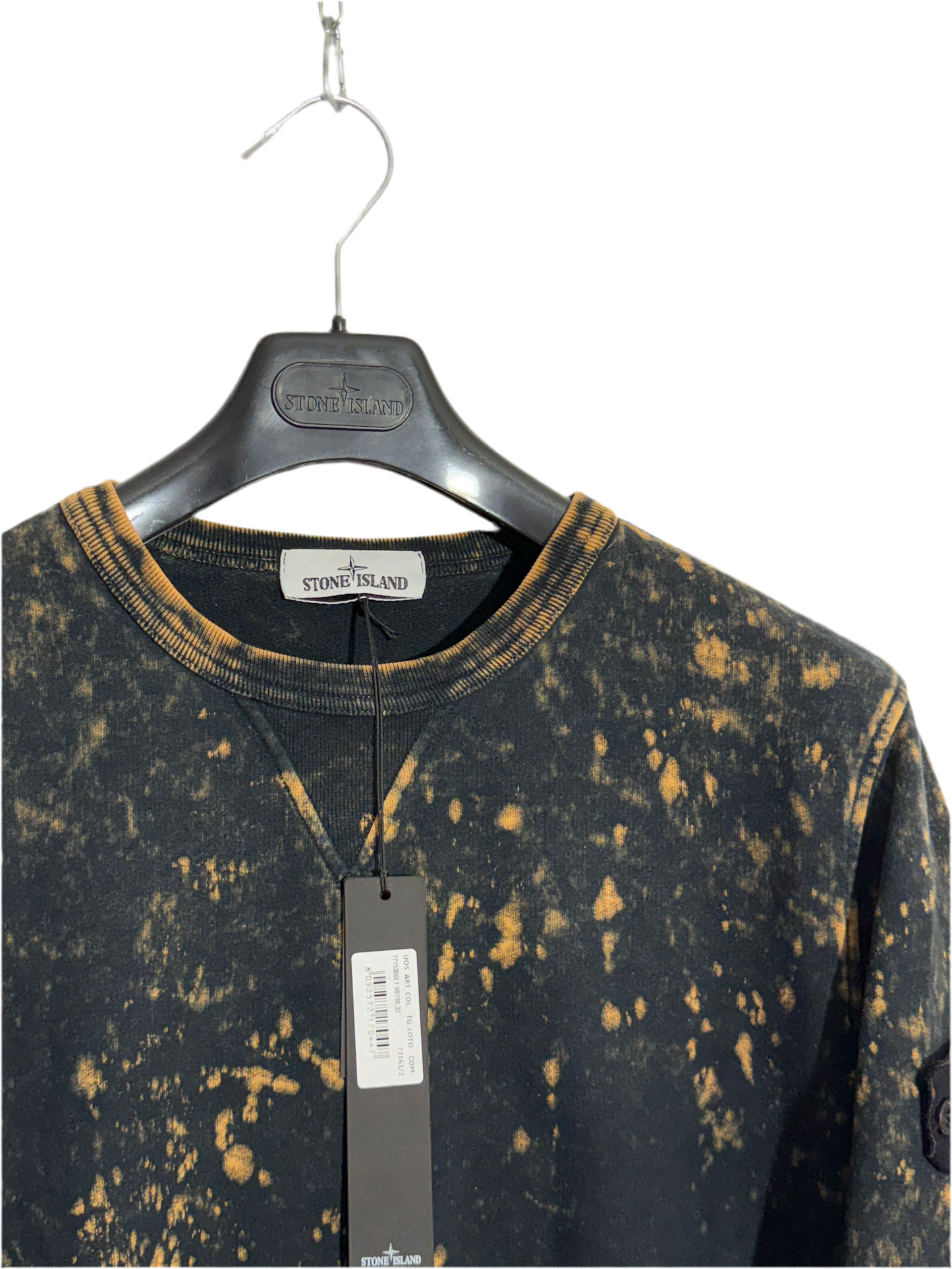 Felpa Stone Island nera e arancione con trattamento Off-Dye OVD - Taglia M