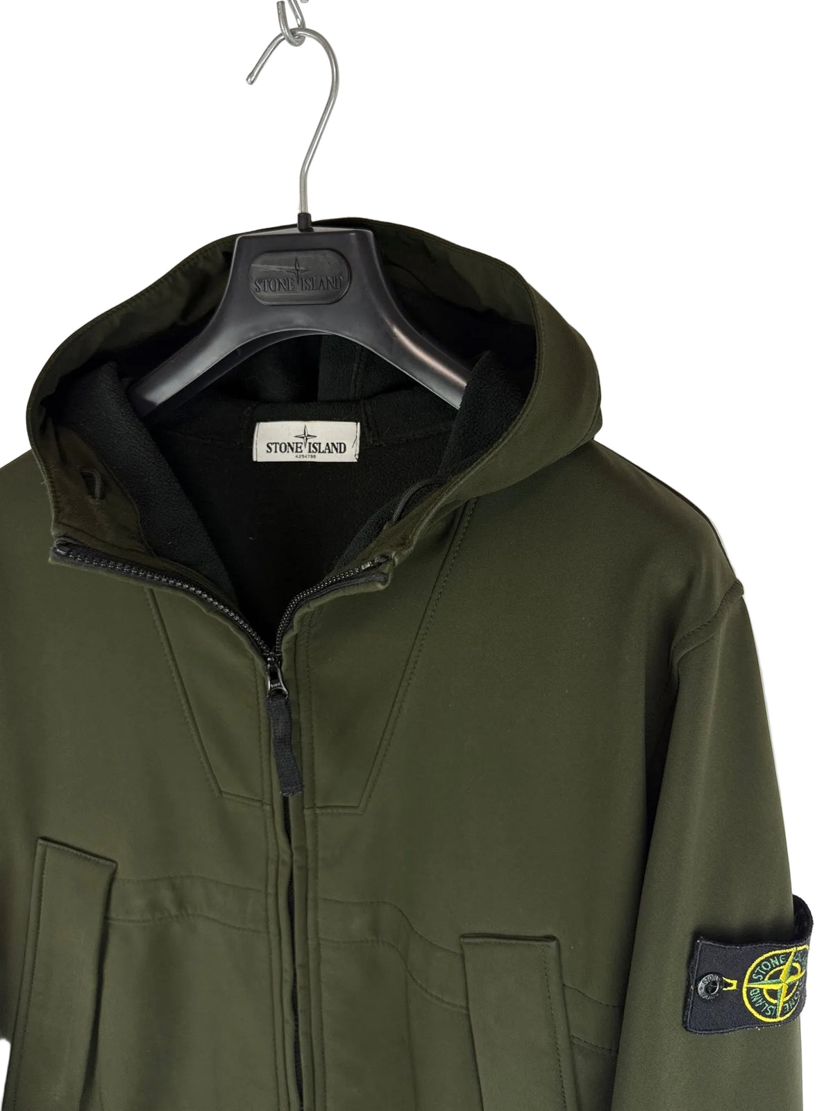 Giacca Soft Shell-R verde oliva con zip e cappuccio Stone Island - Taglia XL