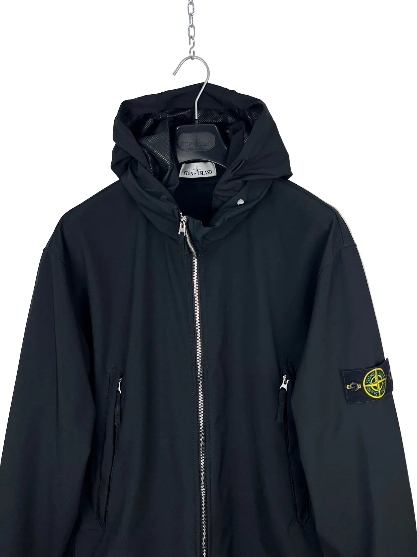 Giacca Light Soft Shell-R blu con zip e cappuccio Stone Island - Taglia 3XL