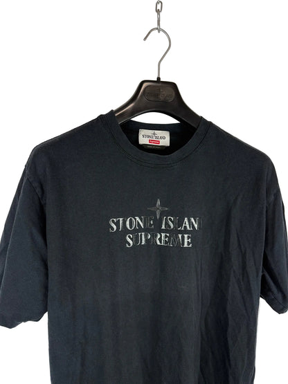 T-shirt nera con stampa Stone Island x Supreme - Taglia S