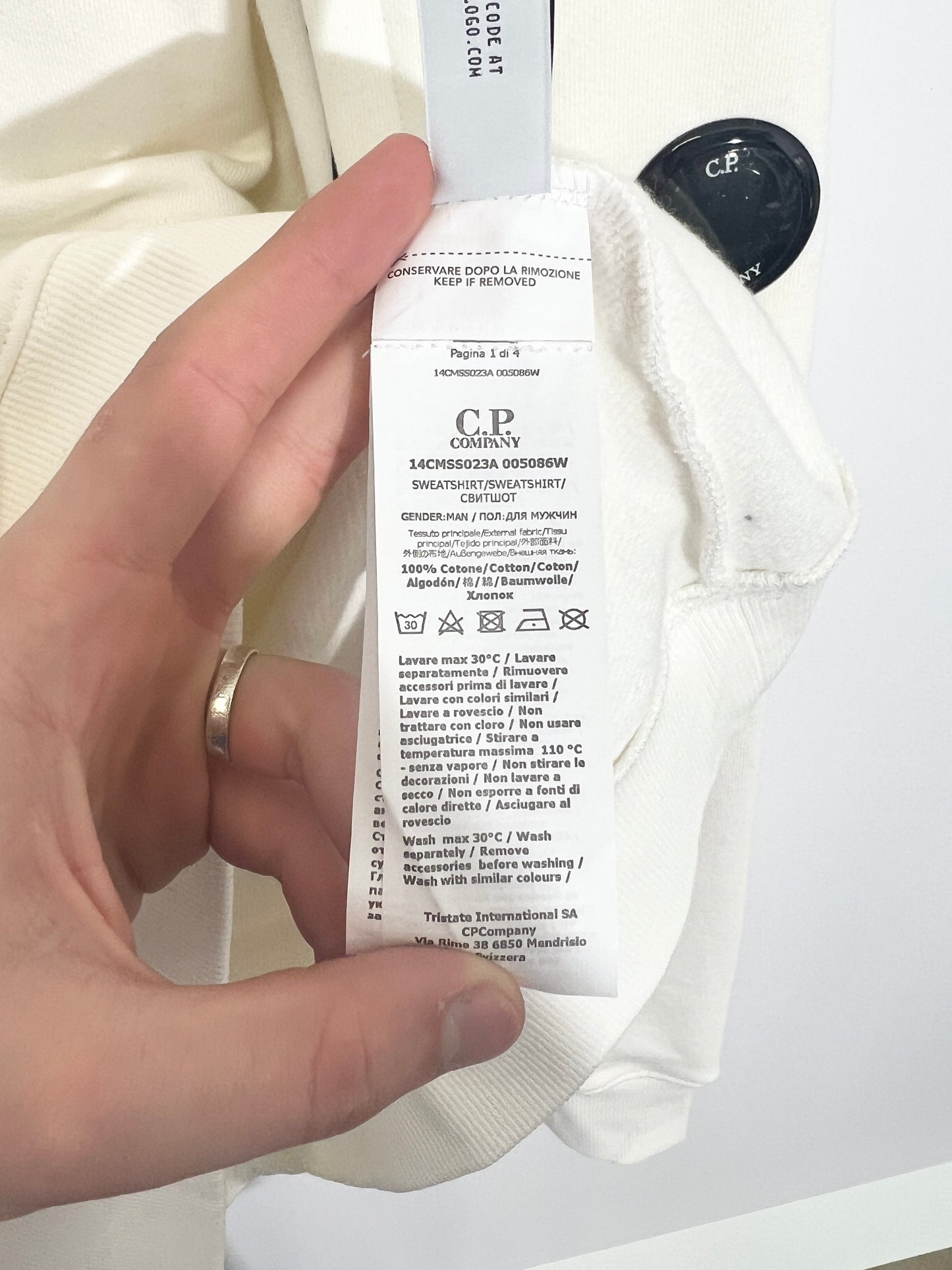 Felpa bianca con cappuccio C.P. Company (nuova con cartellino) - Taglia XXL