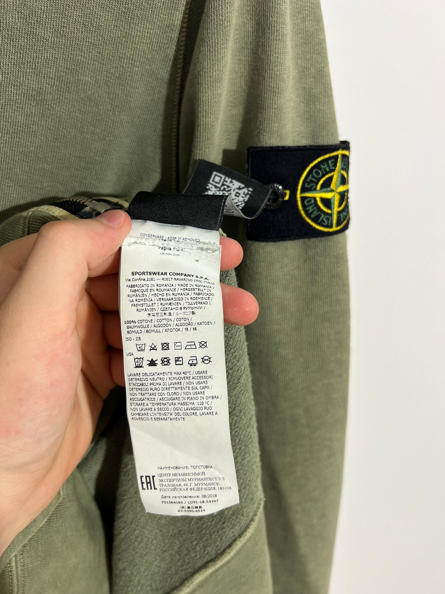 Felpa verde con zip e cappuccio Stone Island - Taglia L
