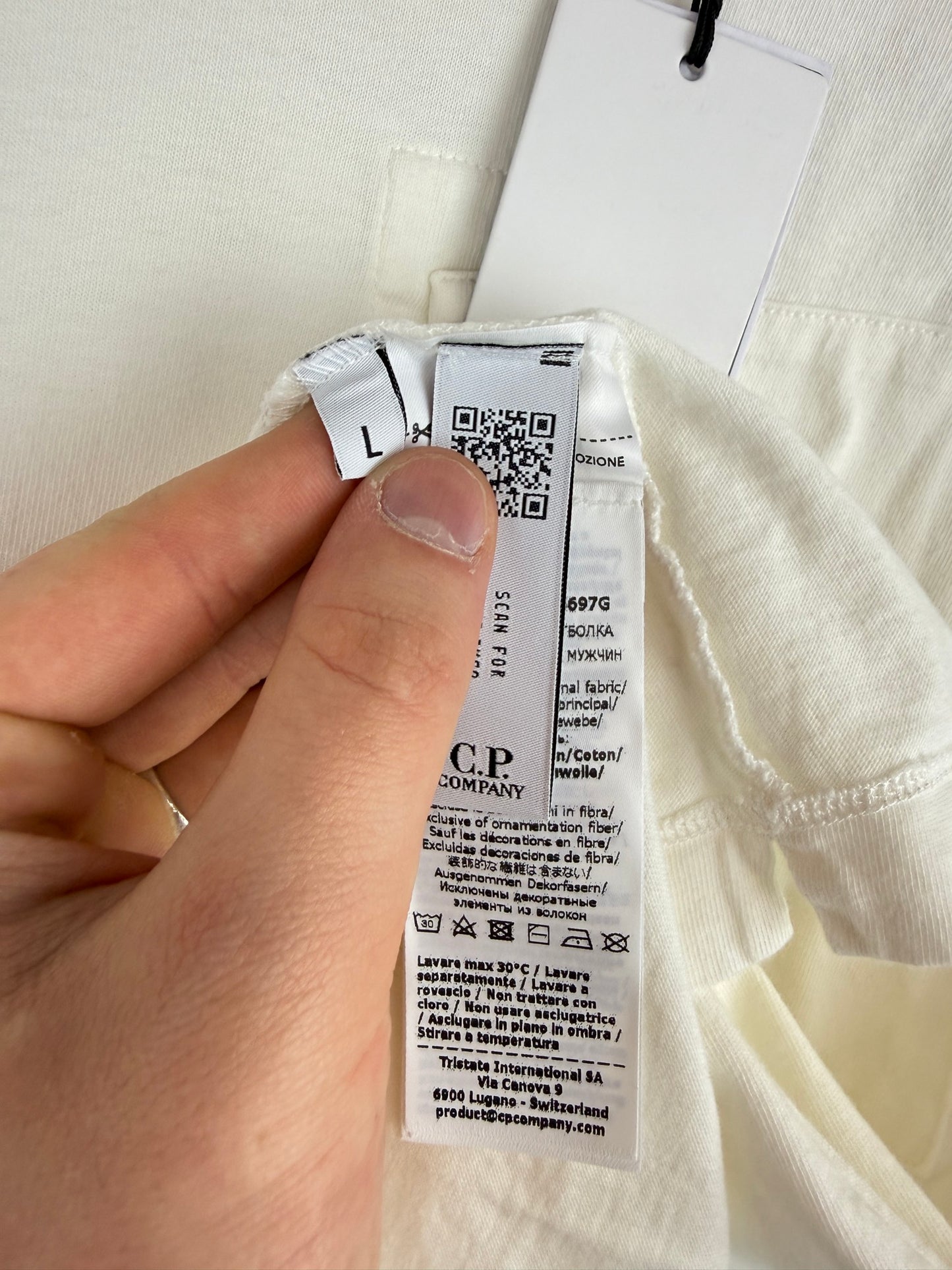 T-shirt bianca con taschino sul petto C.P. Company (nuova con cartellino) - Taglia L