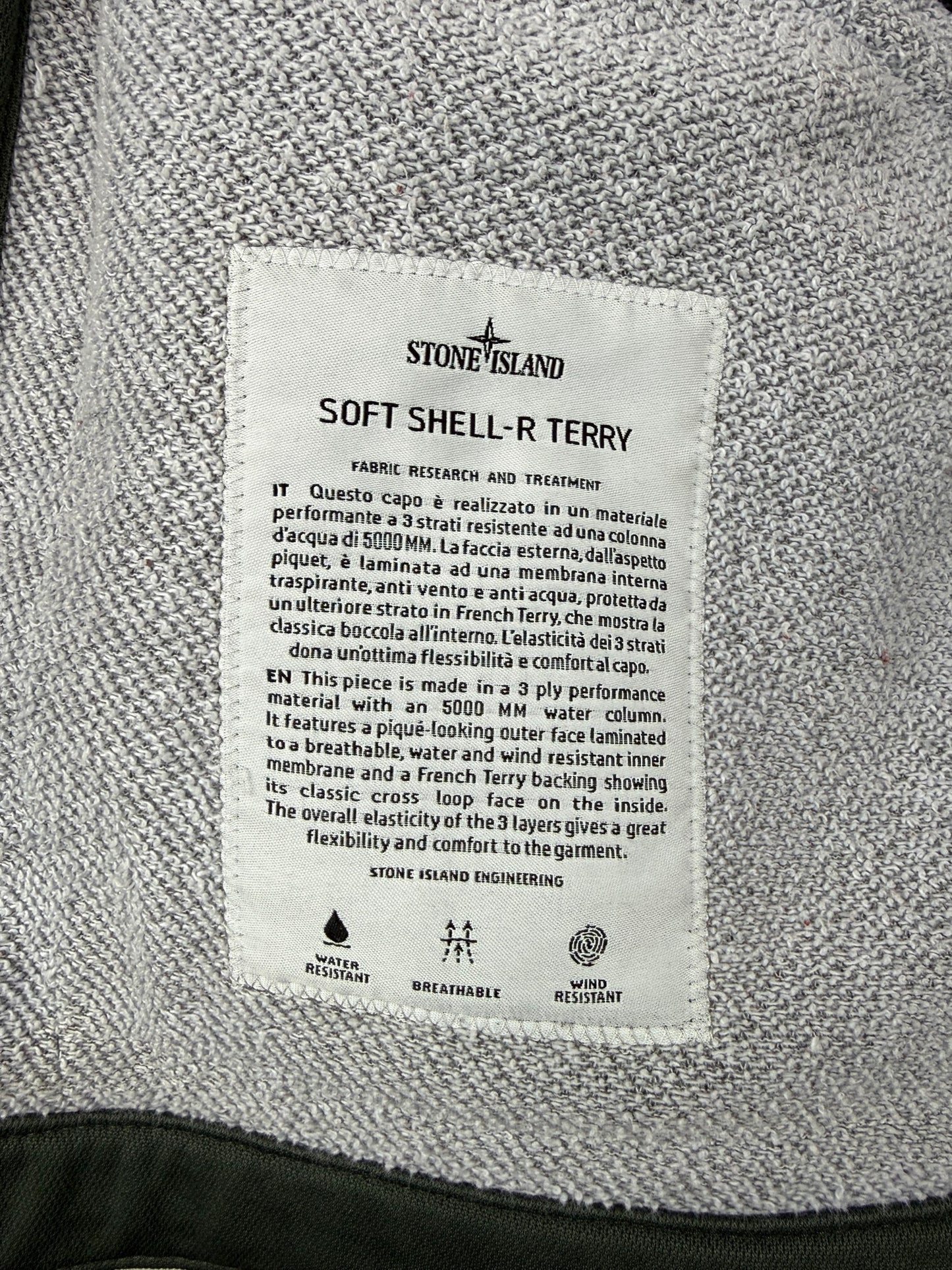 Giacca Soft Shell-R Terry verde petrolio con zip e cappuccio Stone Island - Taglia L