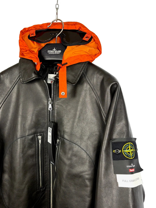 Giacca Helicopter Full Grain Leather Stone Island x Supreme (nuova con cartellino) - Taglia L