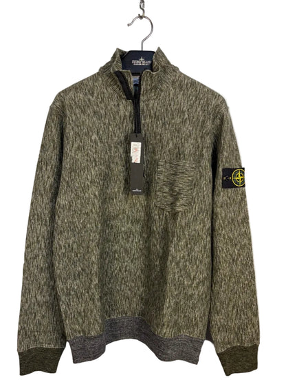 Maglione a collo alto a mezza zip verde Stone Island (nuovo con cartellino) - Taglia L