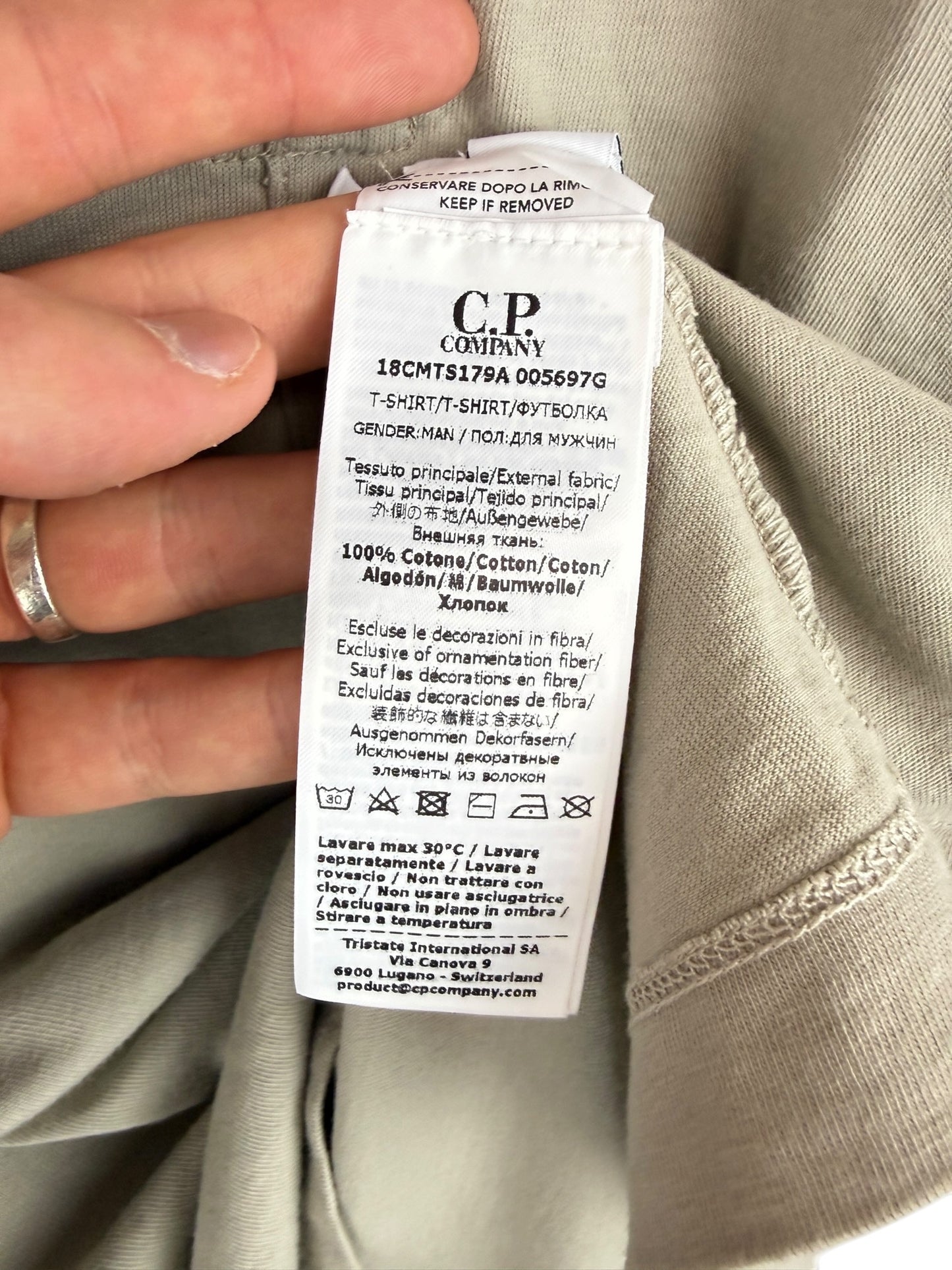 T-shirt grigia con taschino sul petto C.P. Company (nuova con cartellino) - Taglia XXL