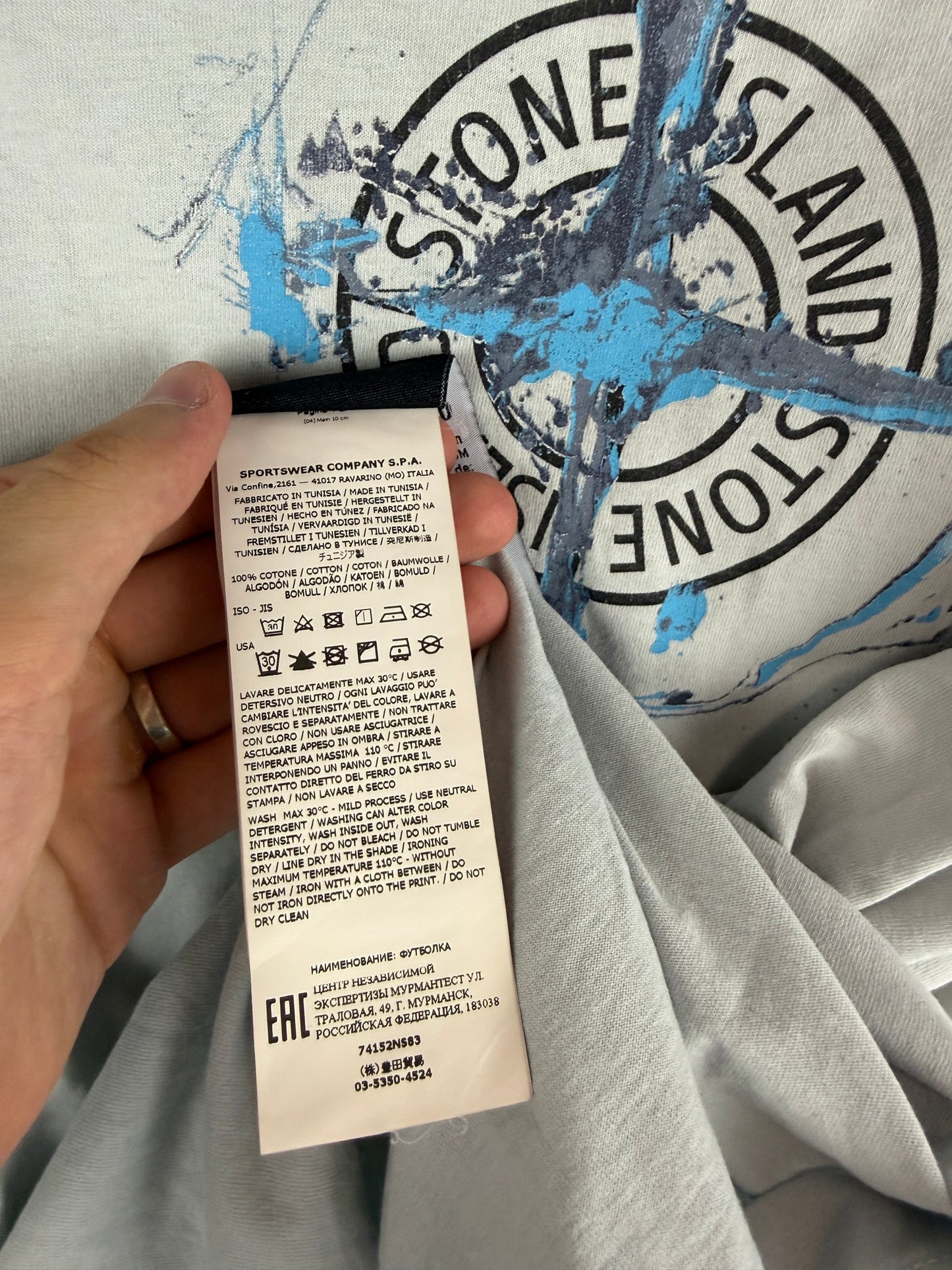 T-shirt azzurra con stampa Stone Island - Taglia L