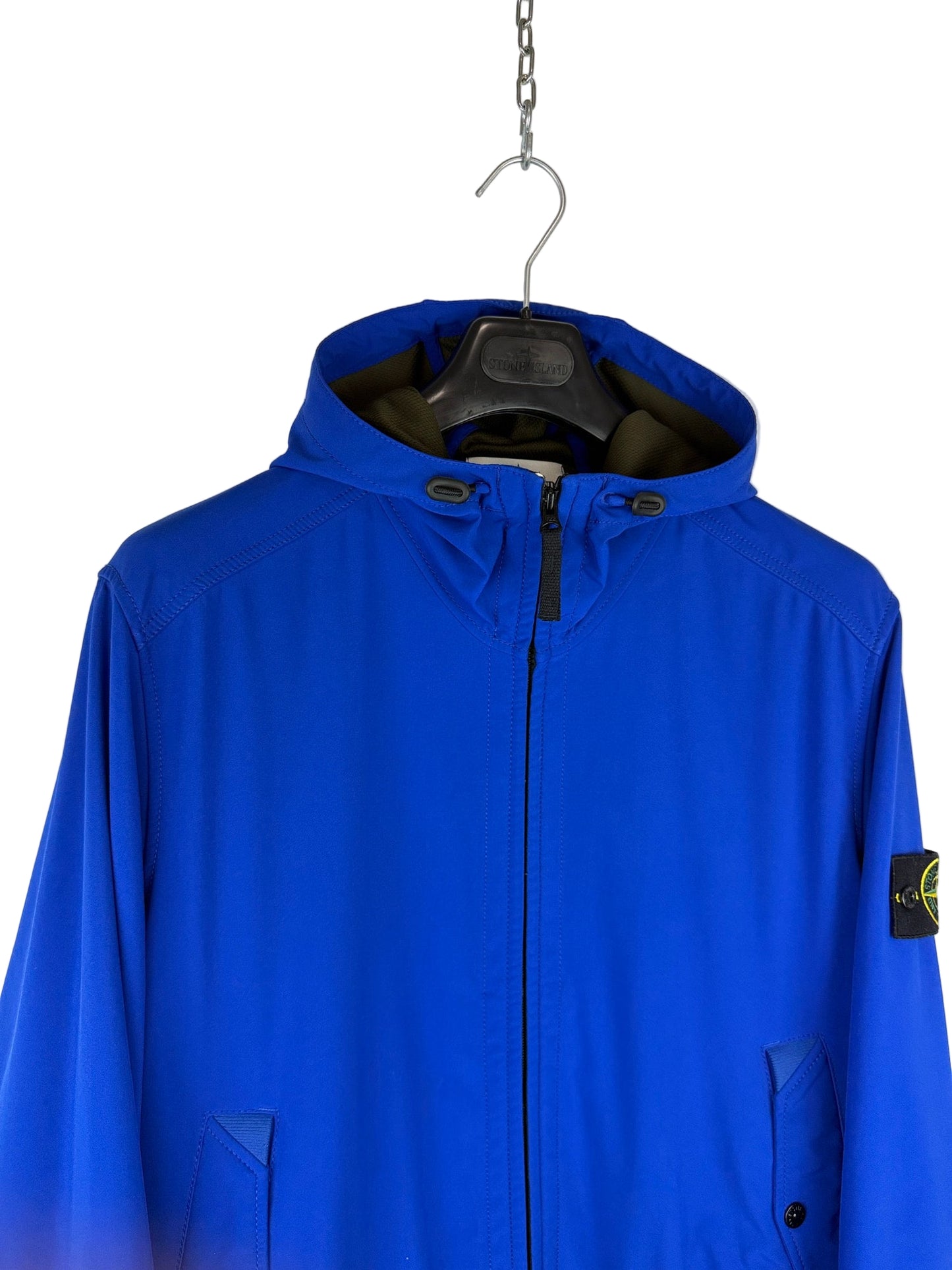 Giacca Light Soft Shell-R blu con zip e cappuccio Stone Island - Taglia XXL