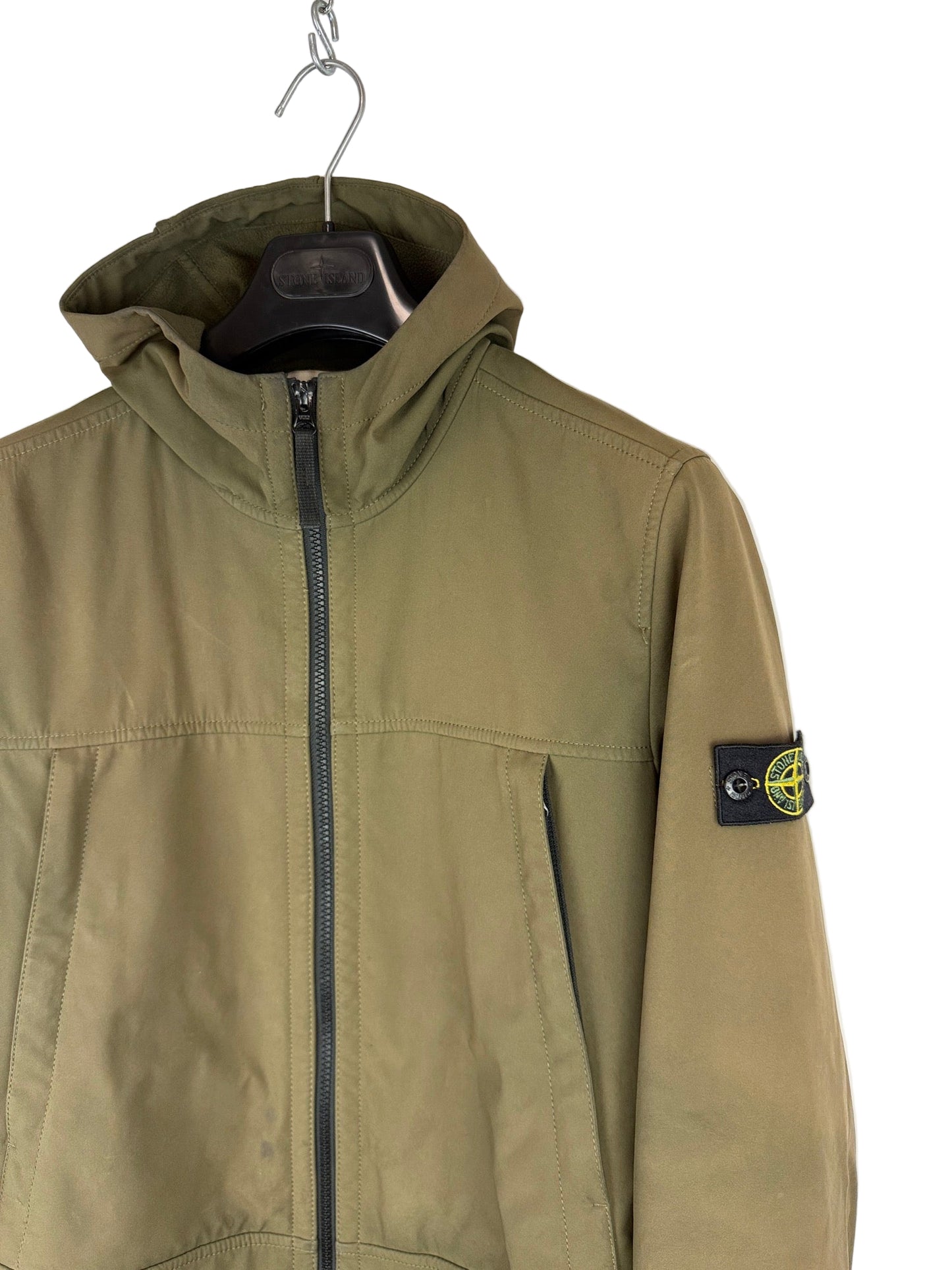 Giacca Soft Shell-R verde con zip e cappuccio Stone Island - Taglia Junior (14 anni, 170cm)
