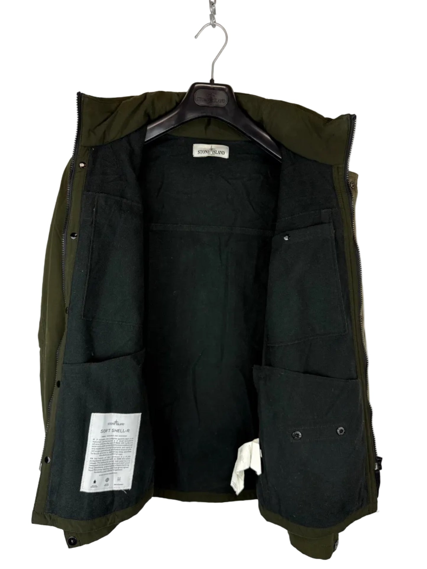 Giacca Soft Shell-R verde con zip e cappuccio a scomparsa Stone Island - Taglia M