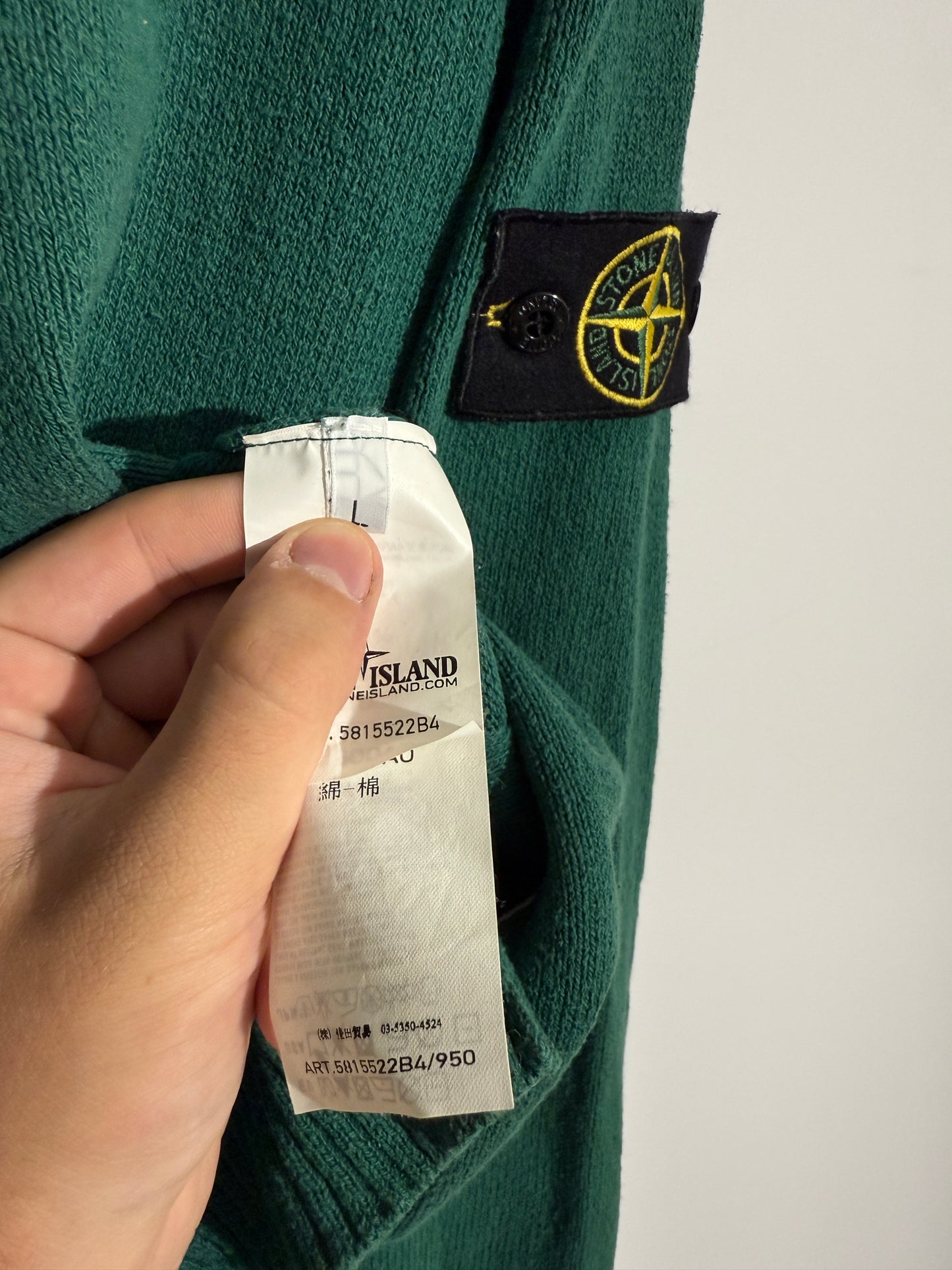 Felpa in maglia verde con zip e cappuccio vintage Stone Island - Taglia L