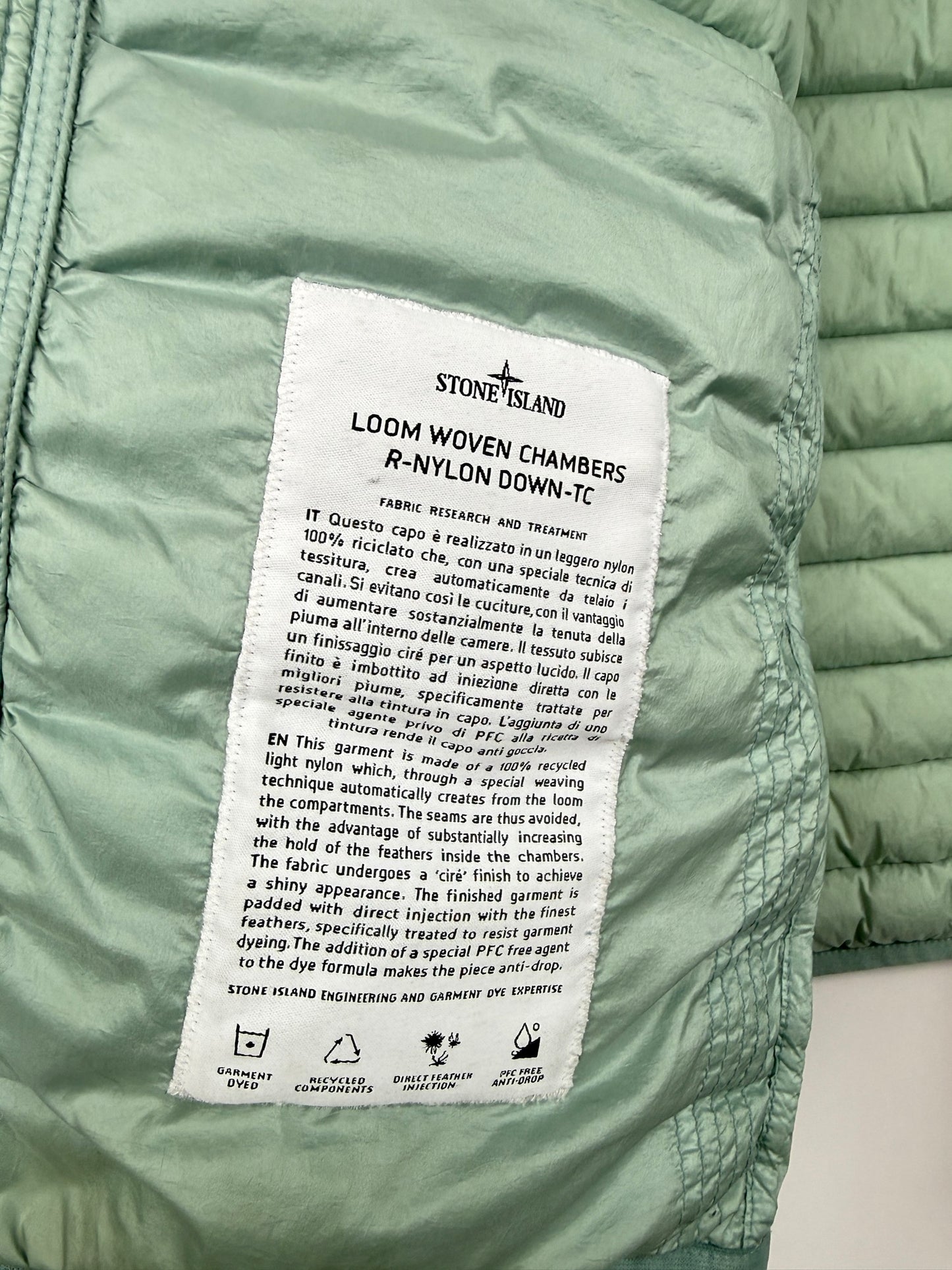 Giacca verde menta Loom Woven Chambers R-Nylon Down-TC Stone Island - Taglia M