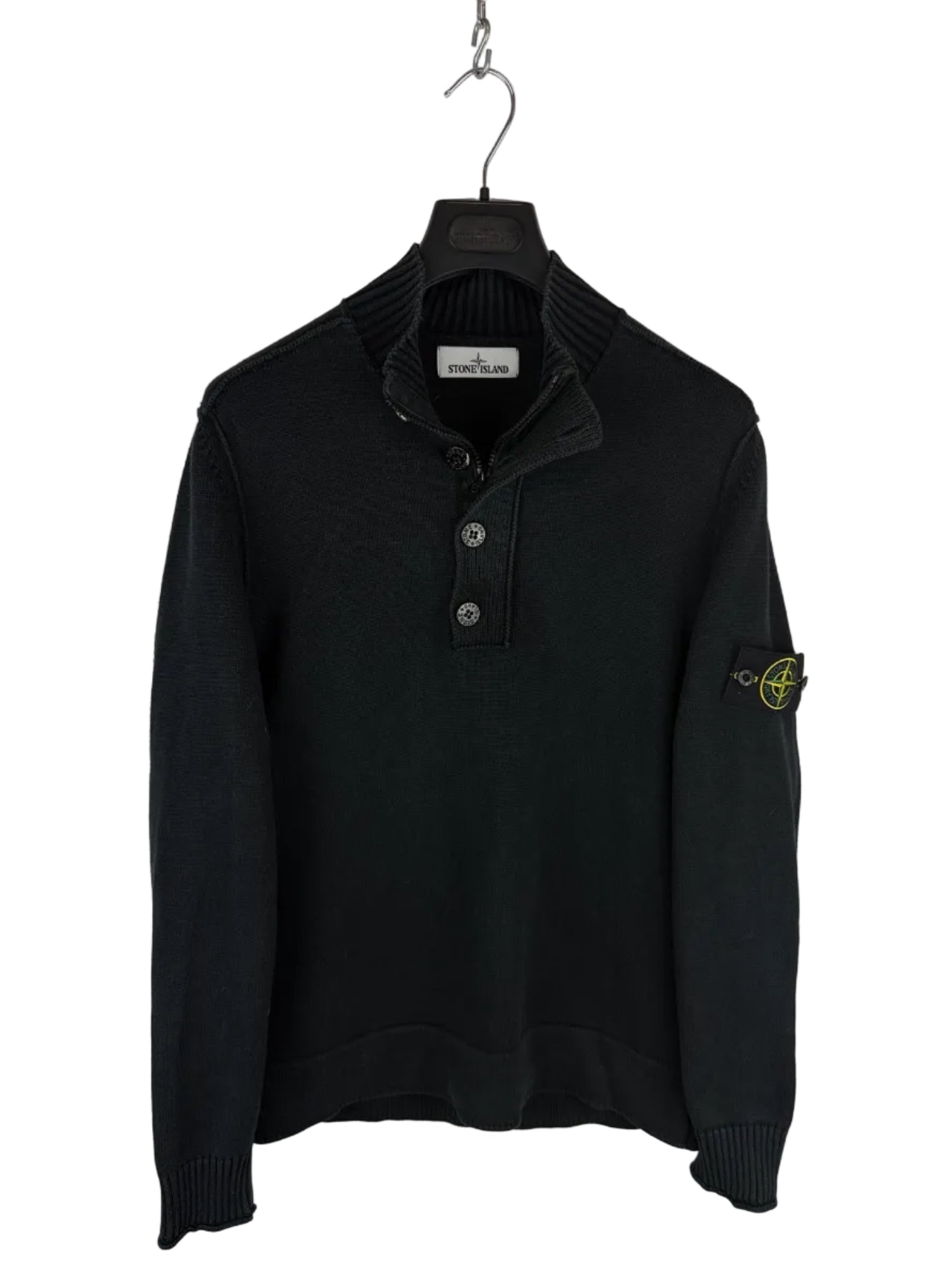 Maglione nero con 1/4 zip e bottoni Stone Island - Taglia L