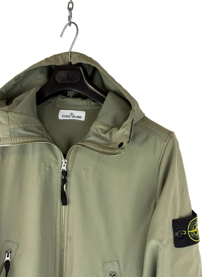 Giacca Light Soft Shell-R verde con zip e cappuccio Stone Island - Taglia M