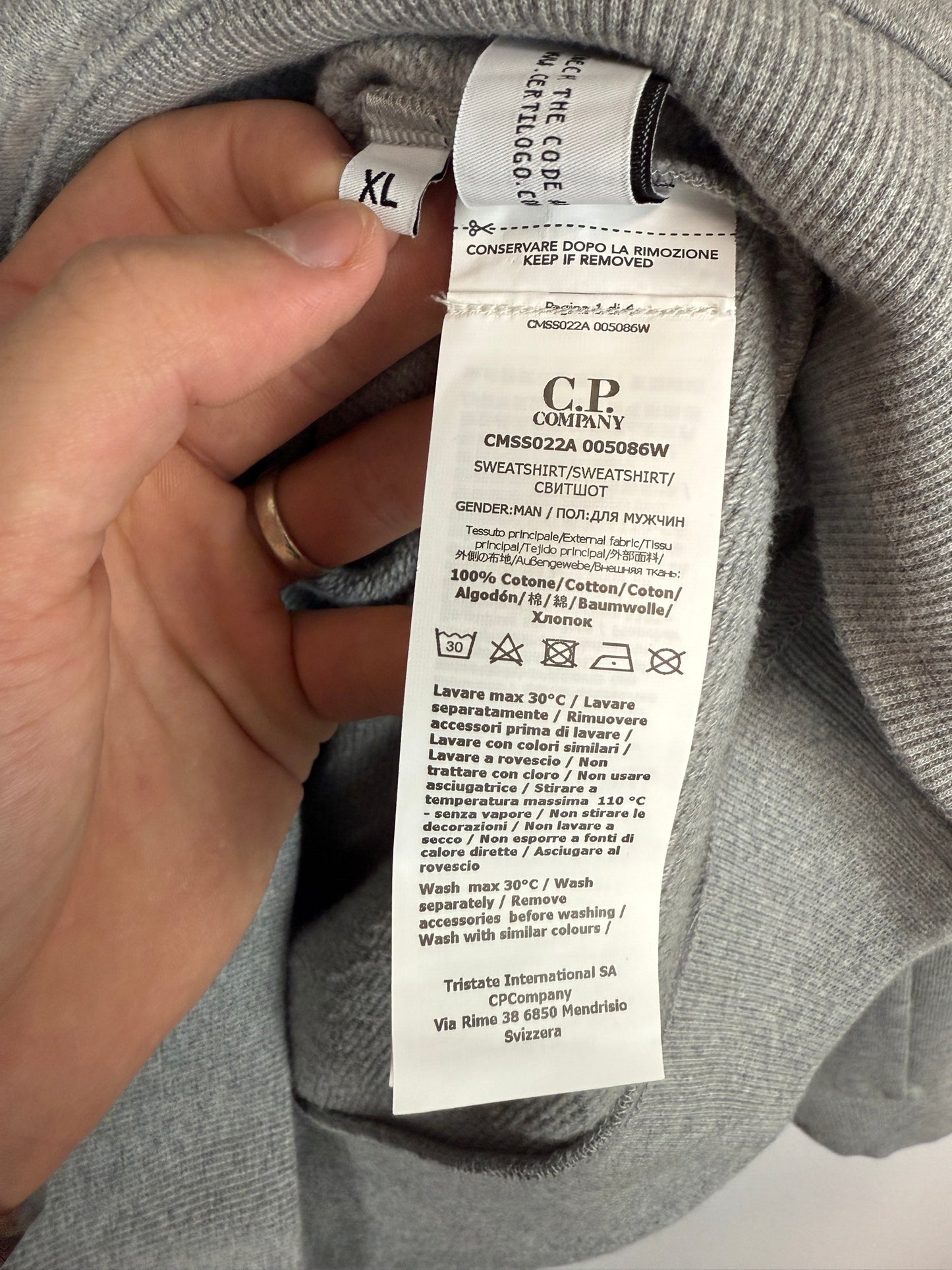 Felpa grigia C.P. Company (nuova con cartellino) - Taglia XL