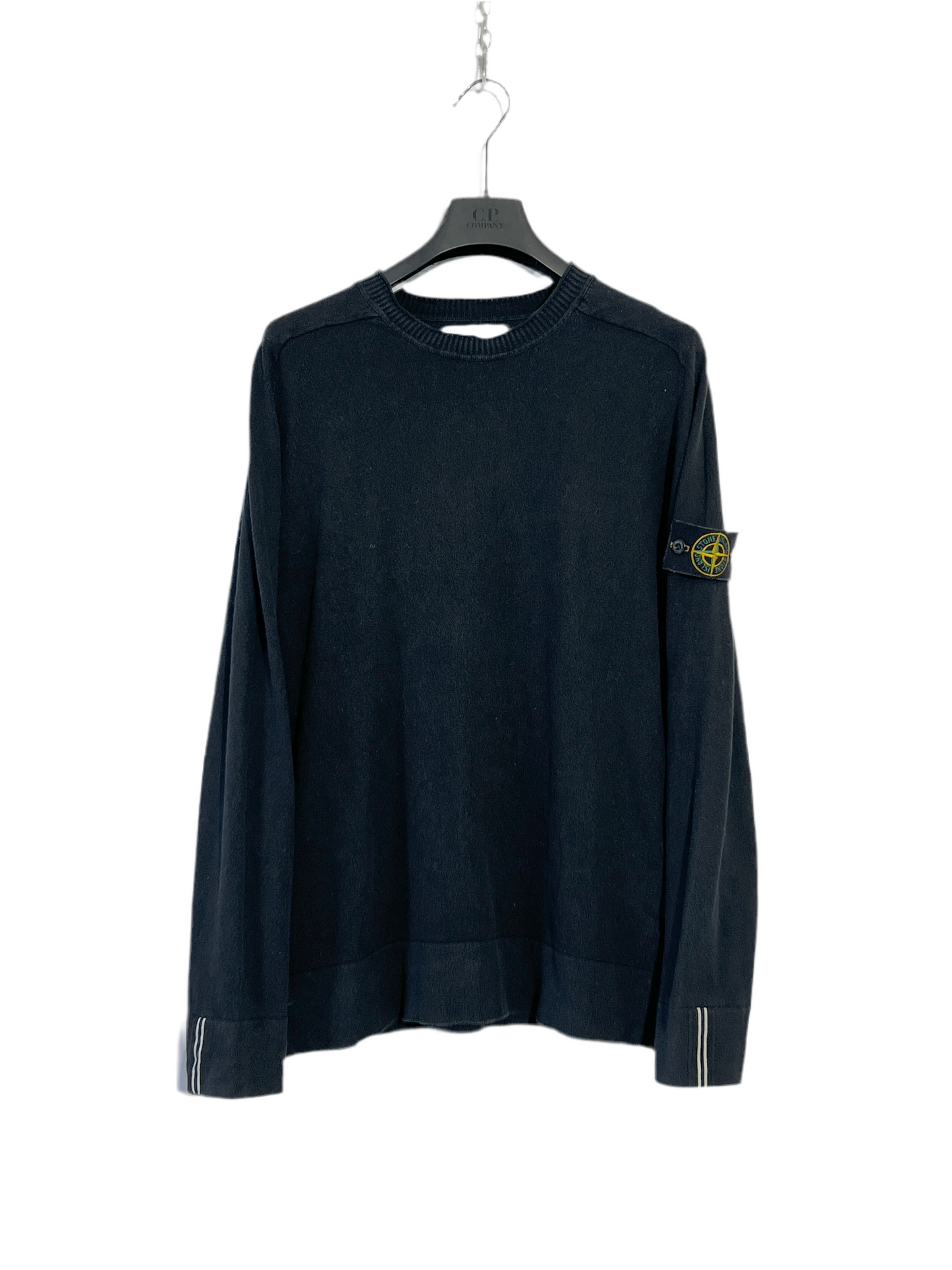 Maglione nero con strisce sui polsini Stone Island - Taglia M