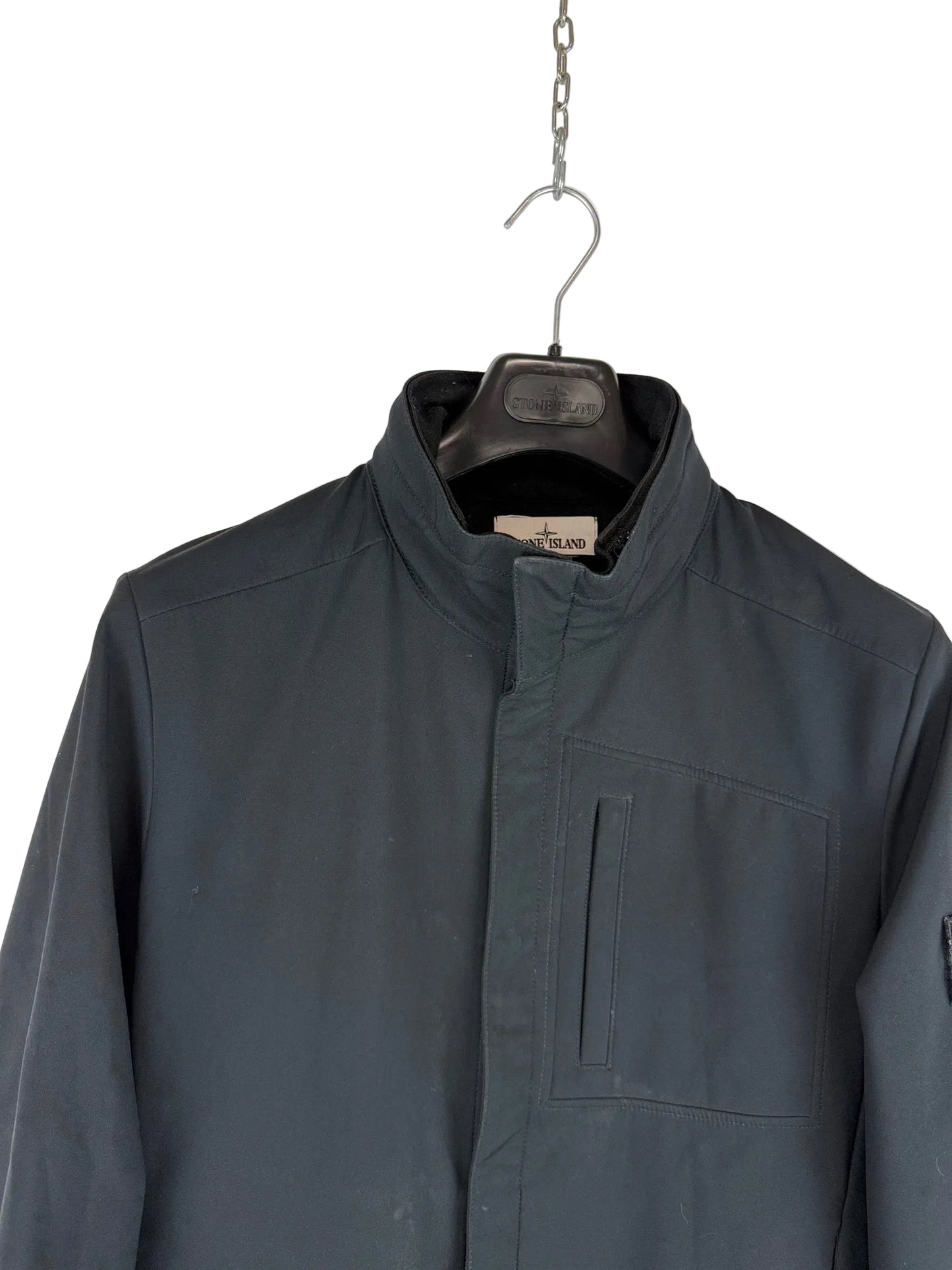 Giacca Soft Shell-R nera con zip e cappuccio Stone Island - Taglia M