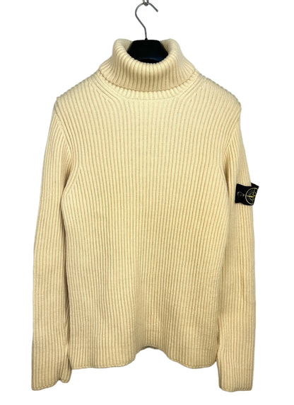 Maglione dolcevita avorio in lana a coste Vintage Stone Island - Taglia M