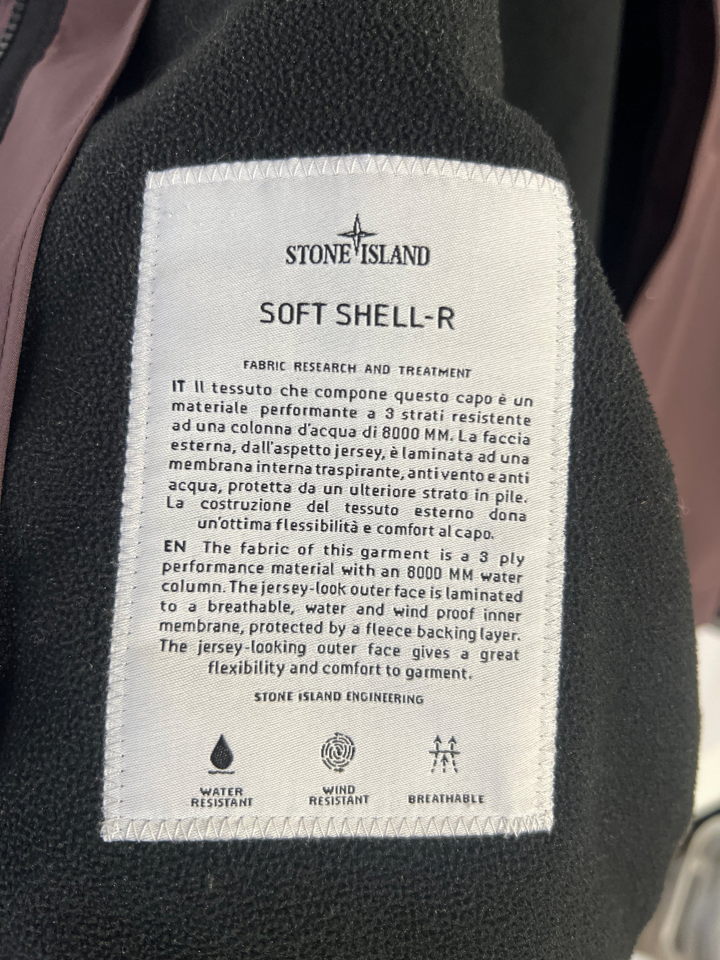 Giacca Soft Shell-R viola con zip e cappuccio a scomparsa Stone Island - Taglia M