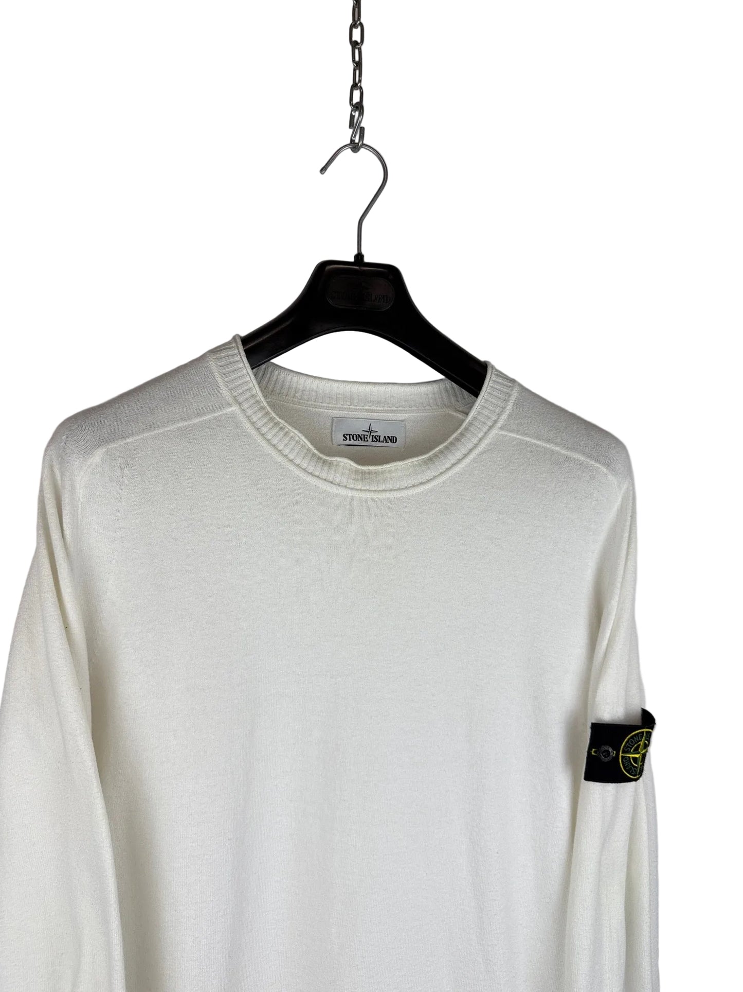 Maglione bianco con strisce sui polsini Stone Island - Taglia XL