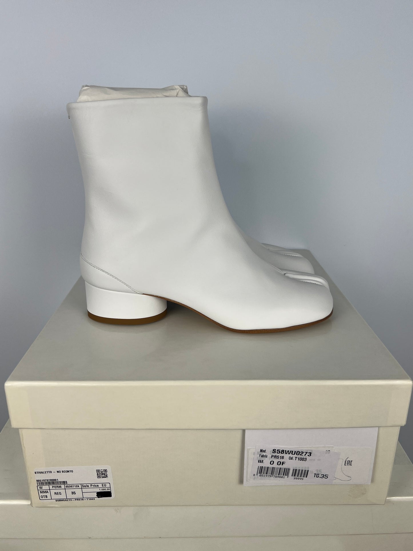 Stivaletti Tabi con tacco bianchi da donna Maison Martin Margiela (nuovi con cartellino) - Numero 35