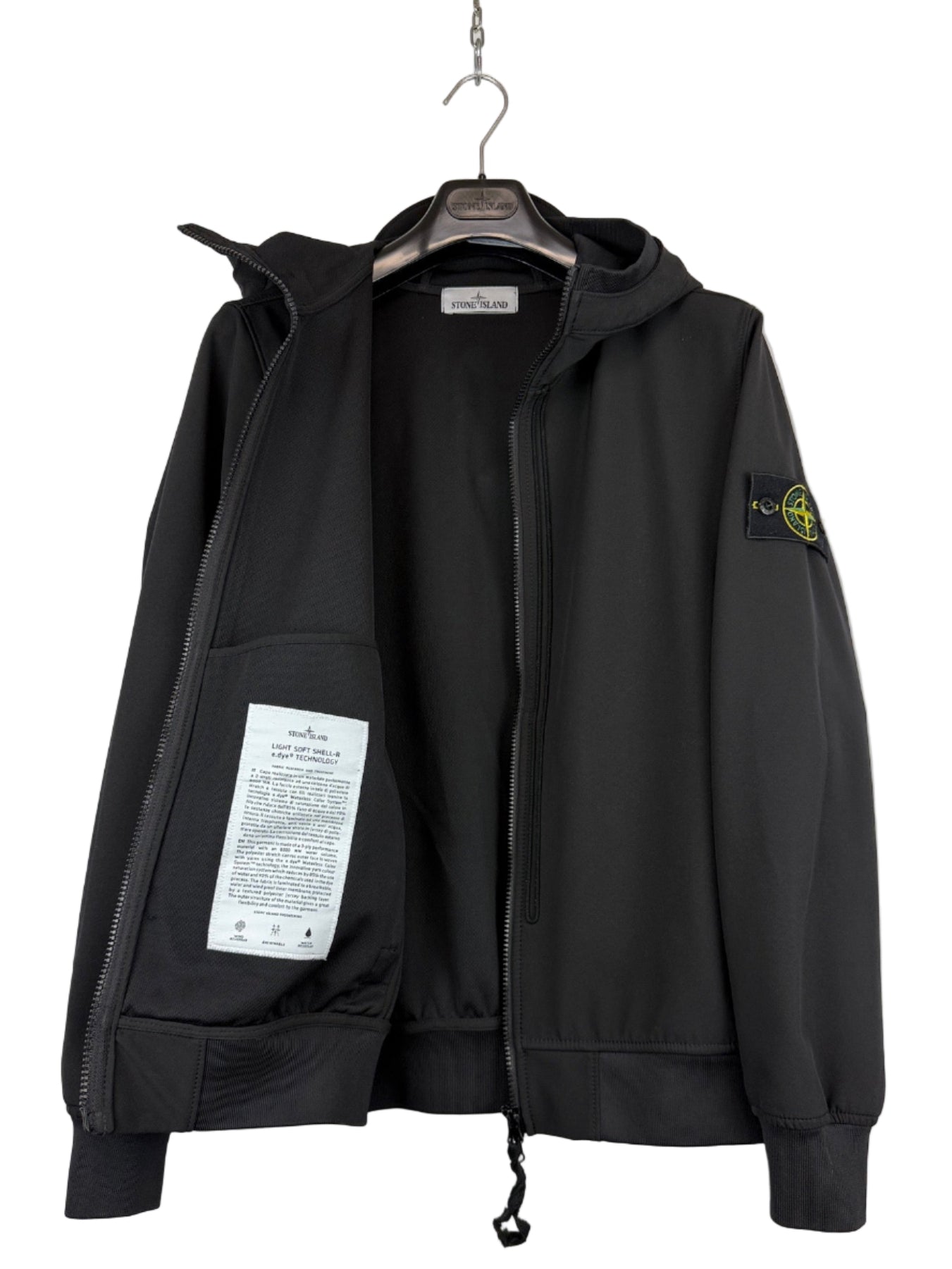 Giacca Light Soft Shell-R e.dye Technology nero con zip e cappuccio Stone Island - Taglia S