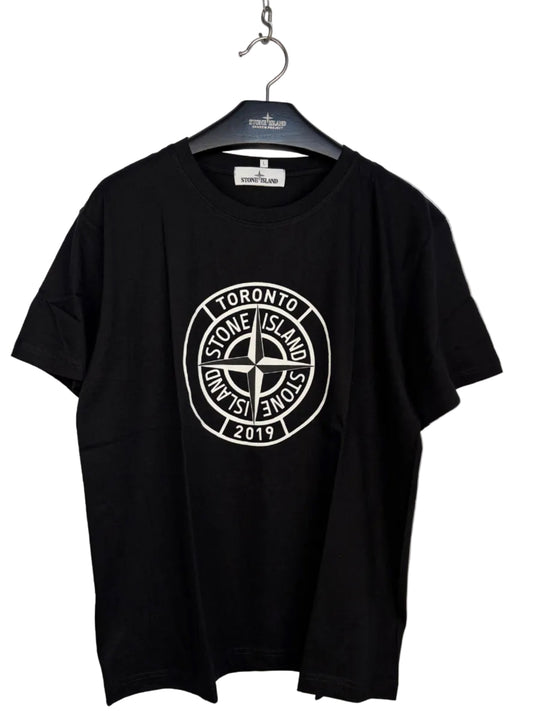 T-shirt nera promozionale dello shop di Toronto Stone Island - Taglia L