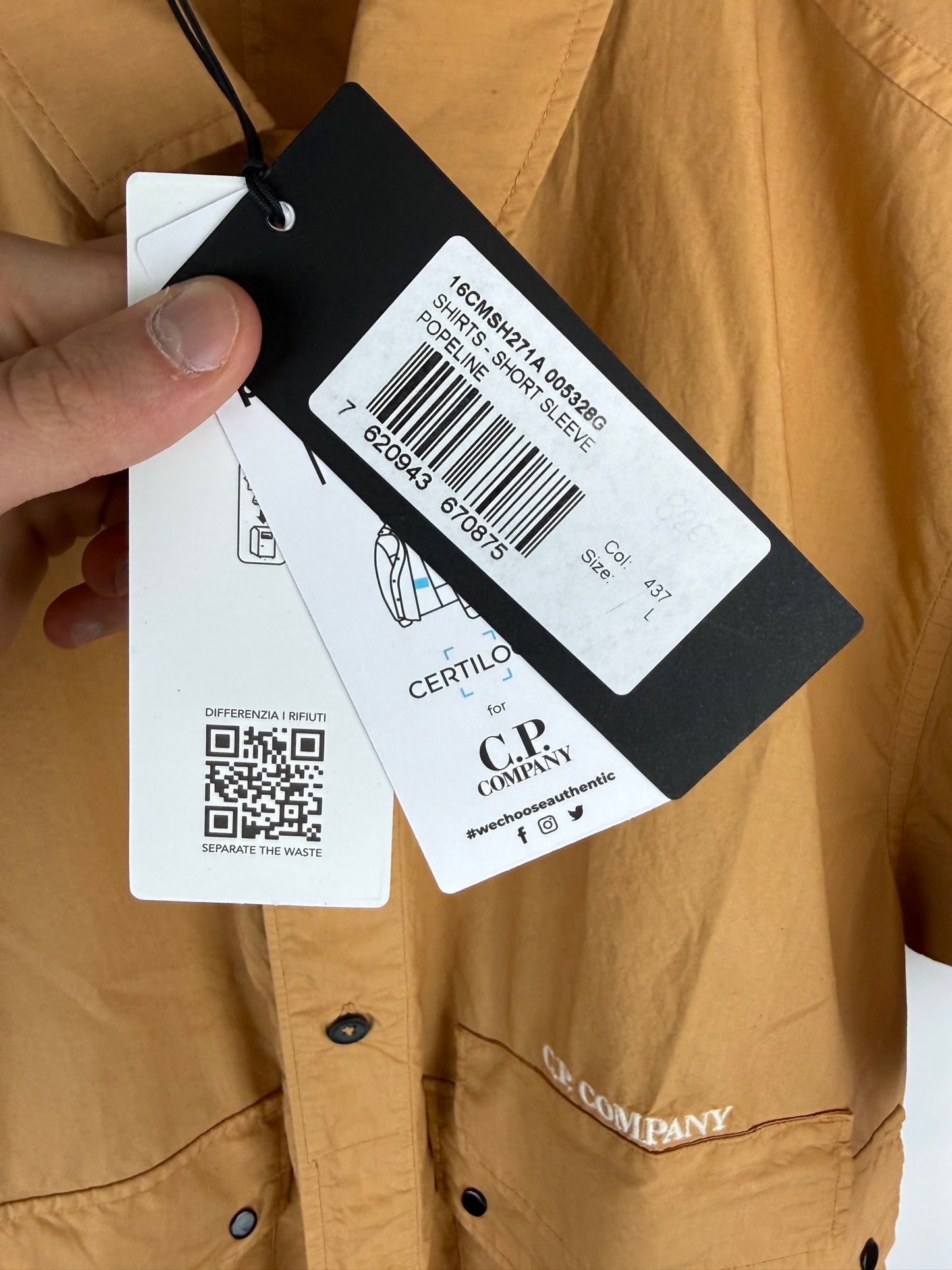 Camicia arancione con taschino sul petto C.P. Company (nuova con cartellino) - Taglia L